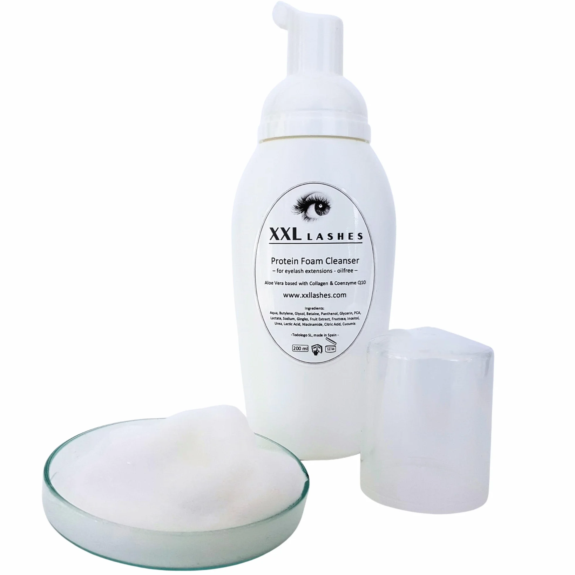 Schiuma struccante XXL Lashes, Shampoo per ciglia, oil ed alcol free Detergente schiuma ciglia - 200 ml dimensioni Salon
