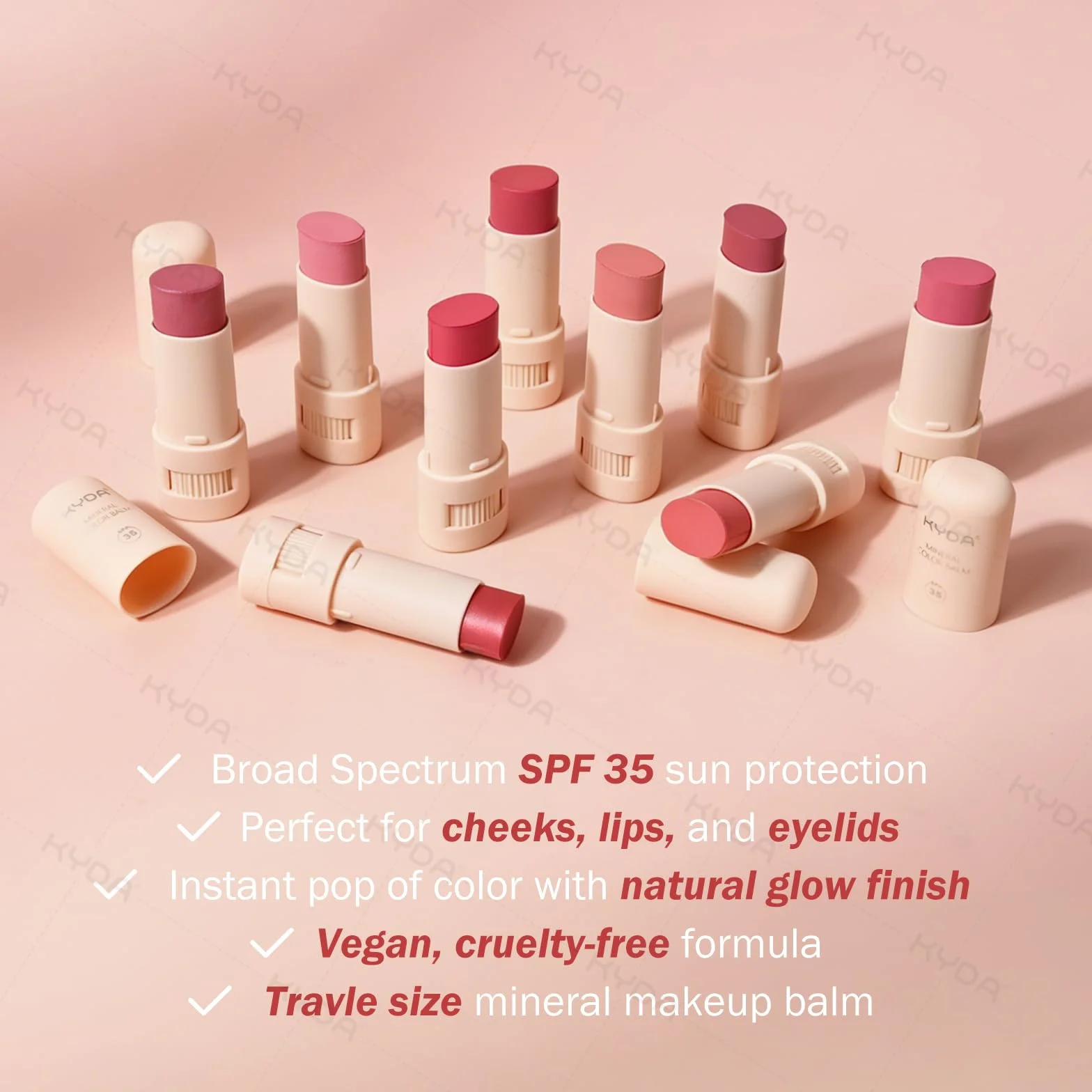 KYDA Mineral Color Balm, SPF 35, Creamy Blendable Color per labbra e guance, formulazione leggera, multiuso trucco GUAVA