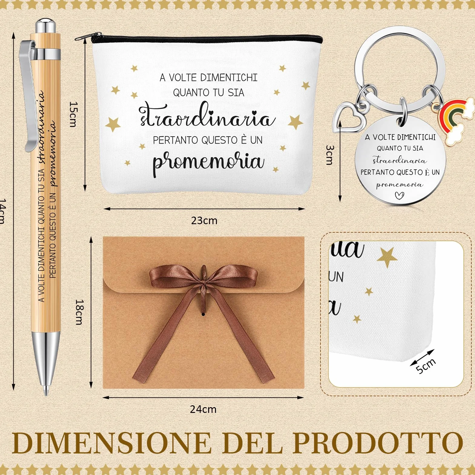 Set Regalo Motivazionale Portachiavi Regalo Ispiratore Citazione Ispiratrice Borsa per Trucco Penna a Sfera con Sacchetto Regalo per Collega e Amica Compleanno Natale Regalo(Bianco,Legno)