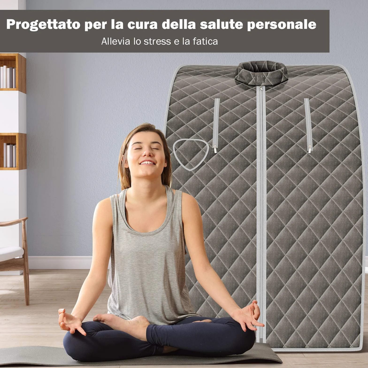 COSTWAY Sauna a Vapore Cabina Casa con Sedia Telecomando Timer Temperatura Regolabili Grigio