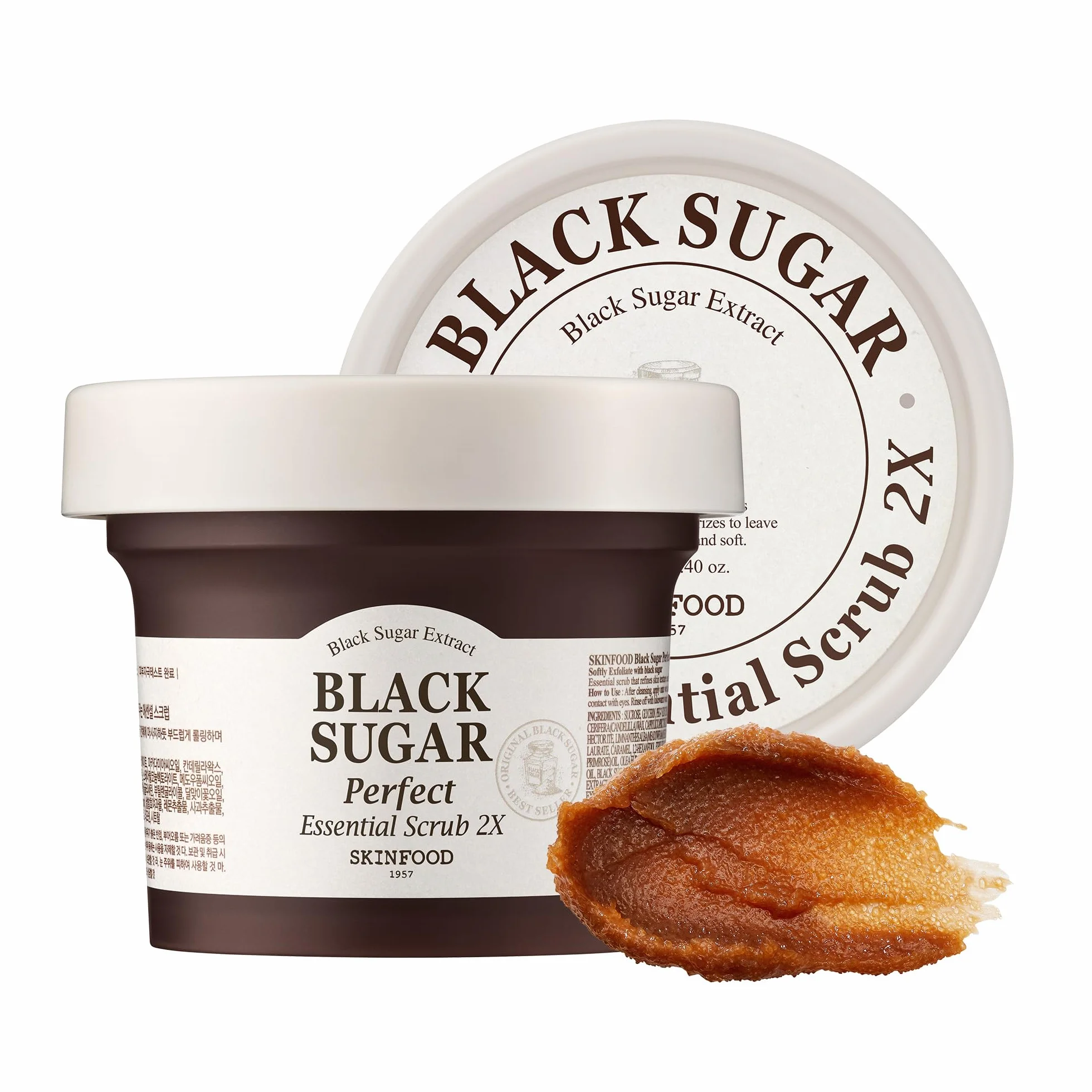 SKIN FOOD since 1957 Scrub Essenziale Perfetto allo zucchero nero 210g - Scrub massaggio esfoliante viso senza irritazione - Rimuove i punti neri e le cellule morte (7,4 fl.oz.)