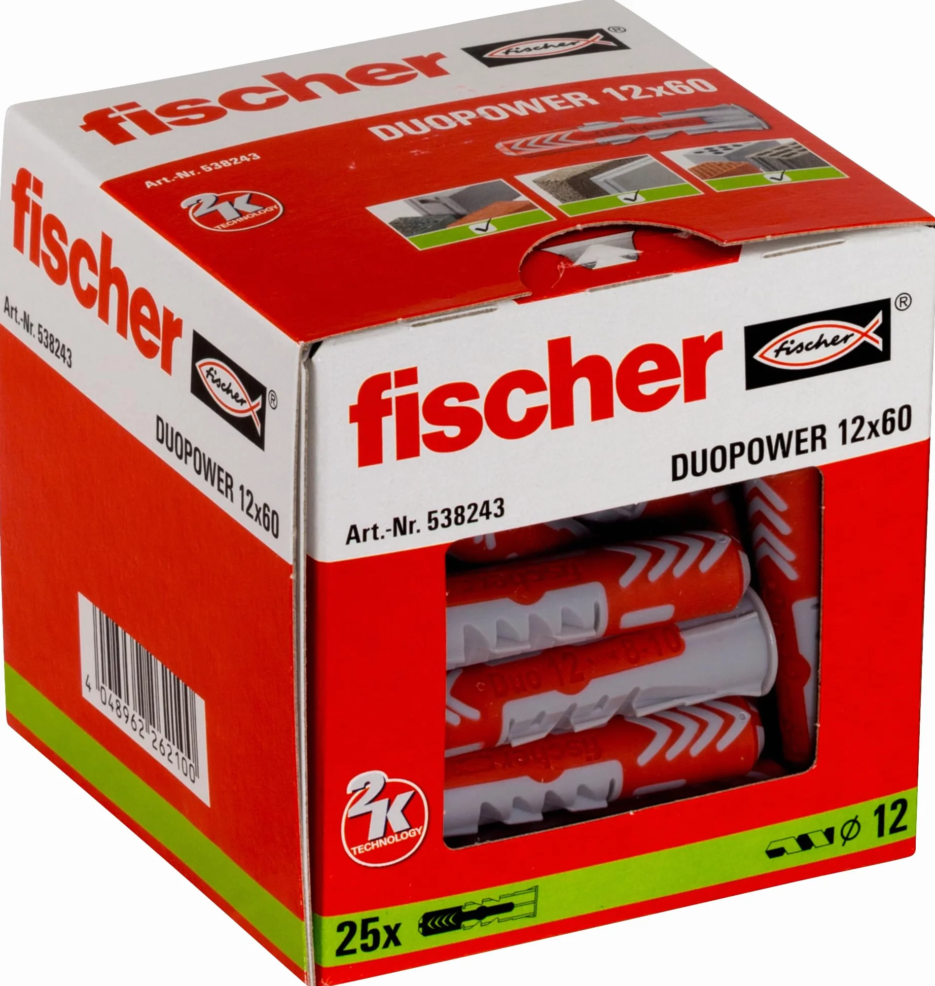 Fischer Duopower 25 Tasselli 12x60 mm do Muro Pieno, Mattone Forato, Cartongesso