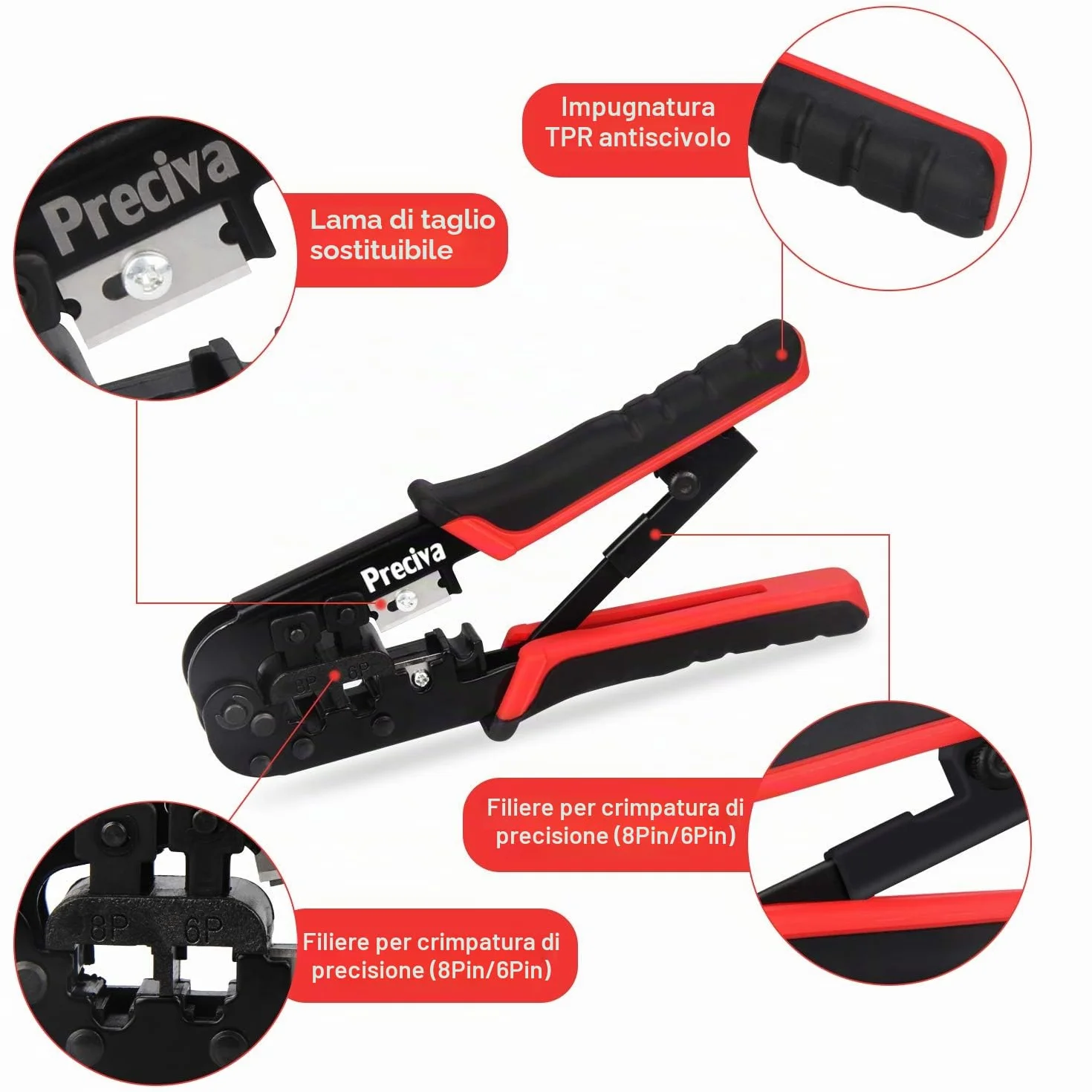 Preciva RJ45 RJ11 Kit di Rete Professionale 97 in 1 Crimpatrice Cavi Ethernet LAN Tester