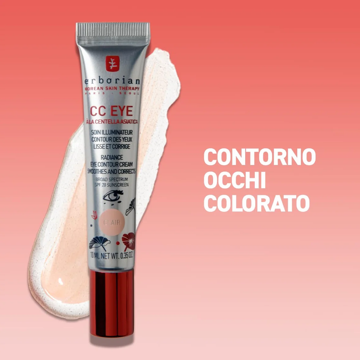 Erborian - CC Eye Crema Chiara alla Centella Asiatica – Trattamento Illuminante e Correttore Tinta Contorno Occhi SPF 20 - Leviga e Corregge le Occhiaie - Trattamento Cosmetico Coreano - Clair - 10 ml