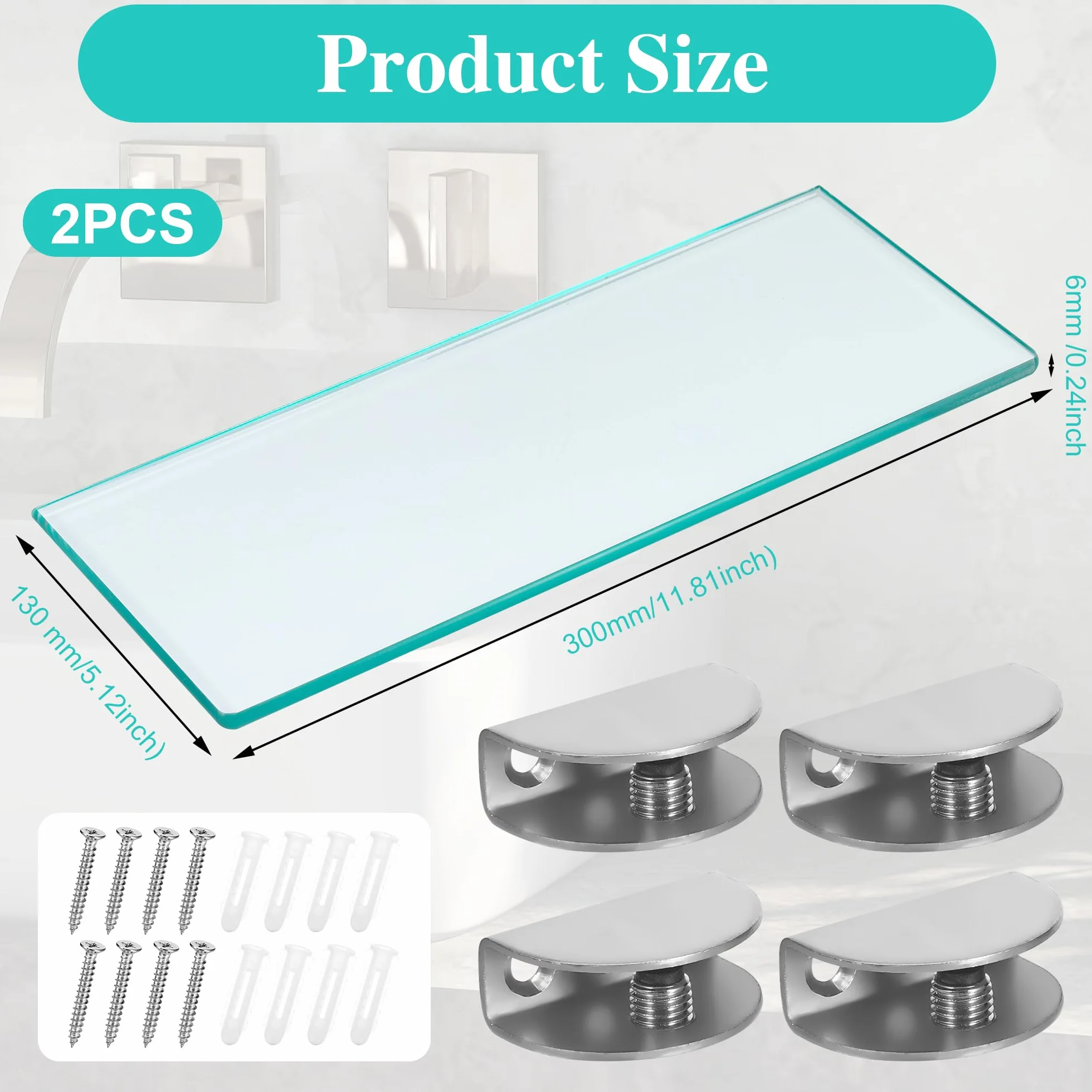 JIZZU Mensola Doccia 2 Pezzi Vetro Temperato 30 cm 6 mm 5 kg Bagno