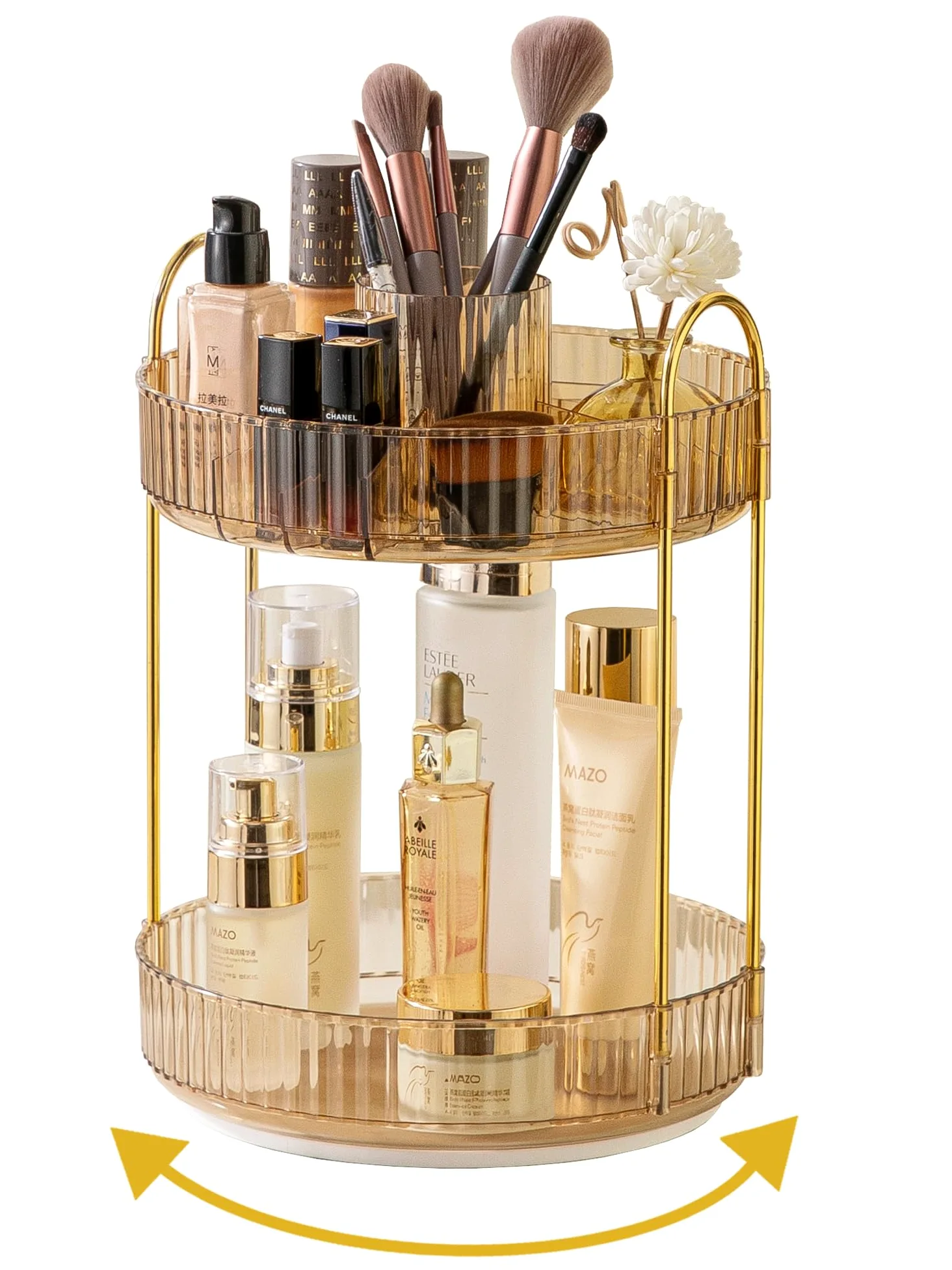 Asayuee Organizzatore per trucchi rotante a 360 gradi, organizer per trucco a 2 livelli di grande capacità, organizer per cosmetici per la cura della pelle, organizer per cosmetici da bagno