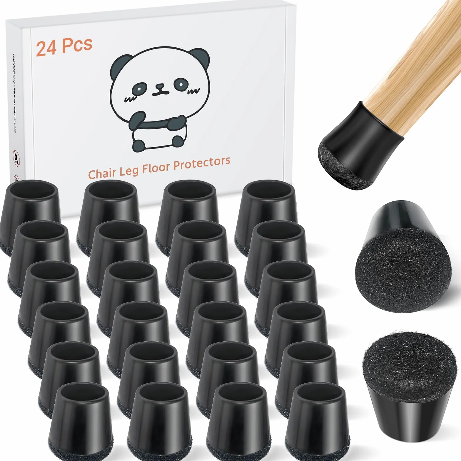 Coprigambe per Sedie Extra Piccole 24 Pezzi - Feltro 360° Nero Scuro - Proteggi Pavimento da Graffi e Rumore