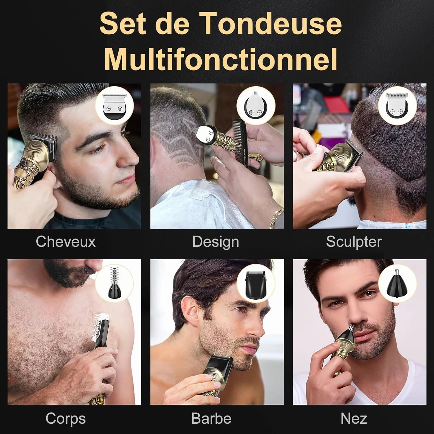 Rasoio Elettrico Barba, 6 in 1 Versatilit Tagliacapelli Uomo Professionale, Regolabarba Uomo T-lama Trimmer Kit, Macchinetta per Capelli con Display LED, Adatto Uomo/Famiglia/Barbiere