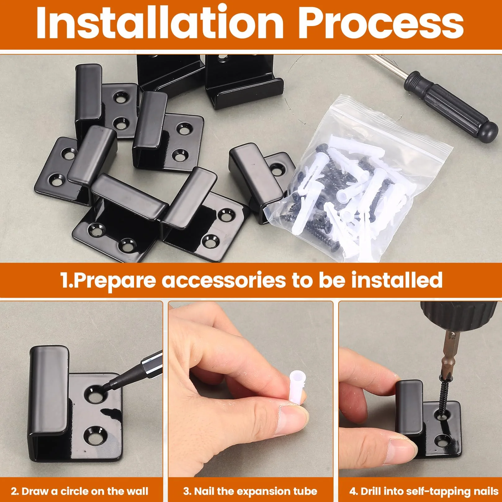 Staffe a U Ganci da Parete in Acciaio Inox Larghezza Interna 10 mm Nero 8 Pezzi