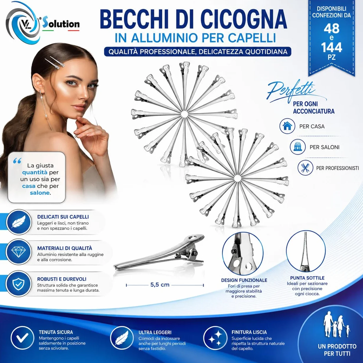 Becchi di Cicogna 48 pz - Fermagli di nuova generazione per capelli a becco d'anatra, Clip per capelli in metallo pinze adatte allo styling dei capelli. Mollette Hair Clip