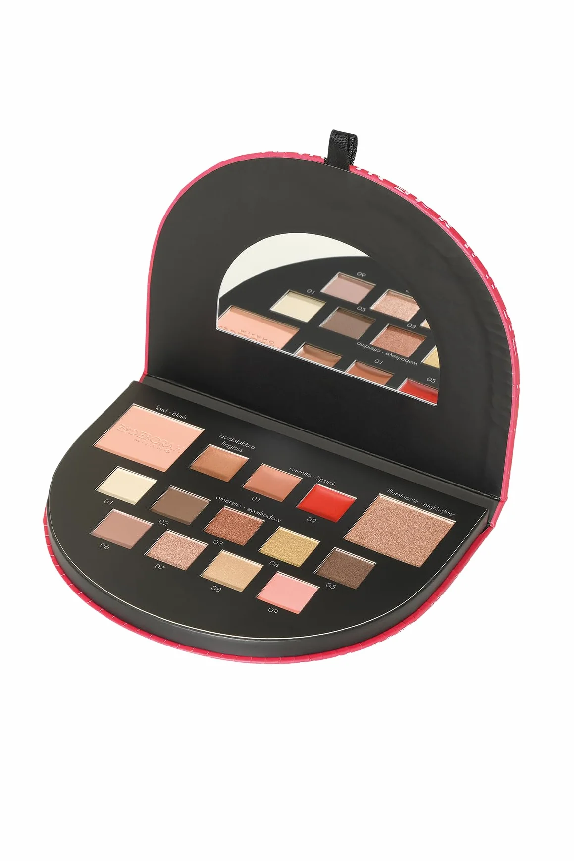 Deborah Milano - Trousse Set Regalo Donna Make Up Beauty Gift n.1 Mini Toni Caldi, Include Palette di Ombretti, Gloss, Rossetti e Polveri Viso dai diversi Finish e Colori, in Carta FSC