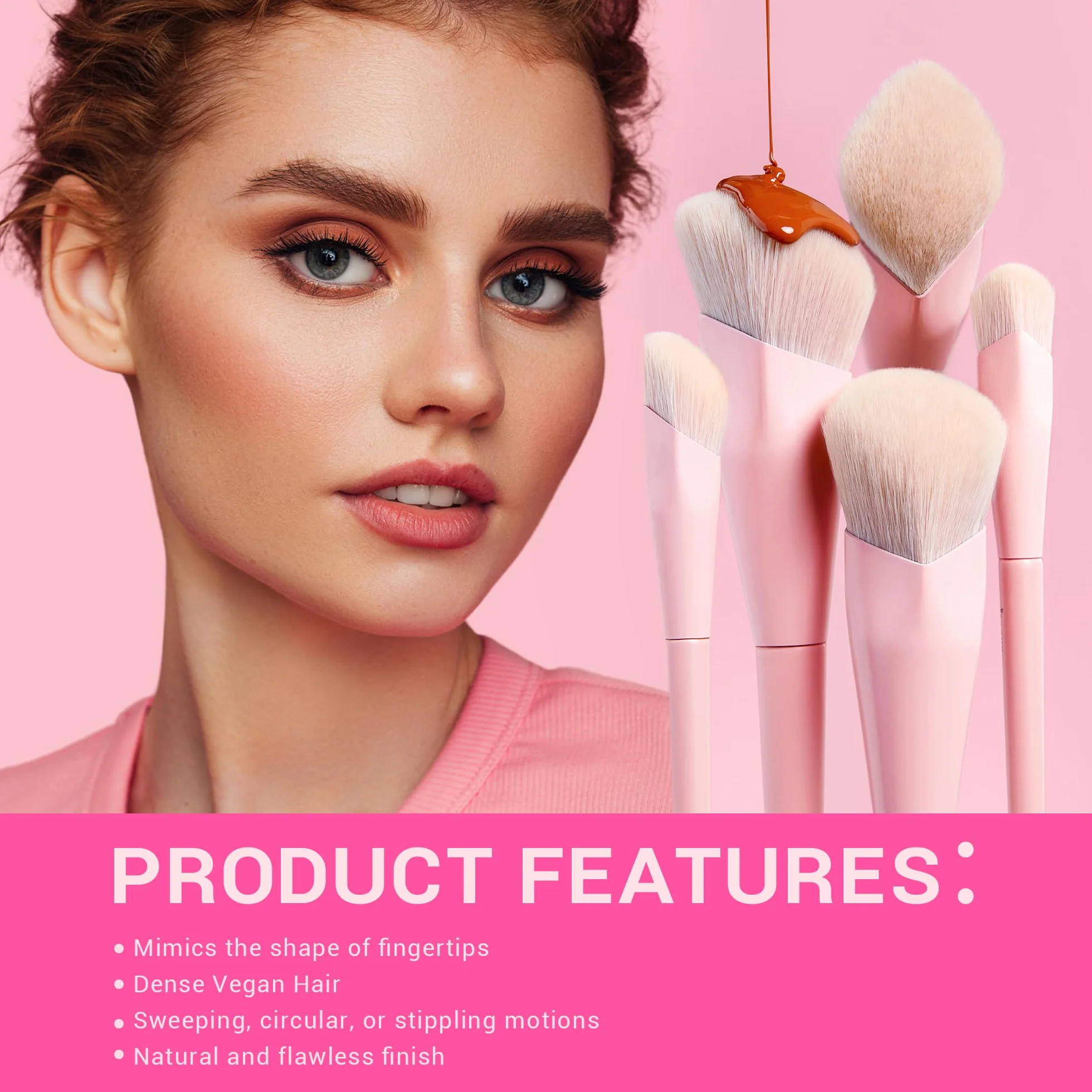 Jessup make up Rosa Set di pennelli per trucco 14 pezzi pennelli viso per fondotinta vegano premium correttore fard ombretto eyeliner in polvere evidenziatore T495