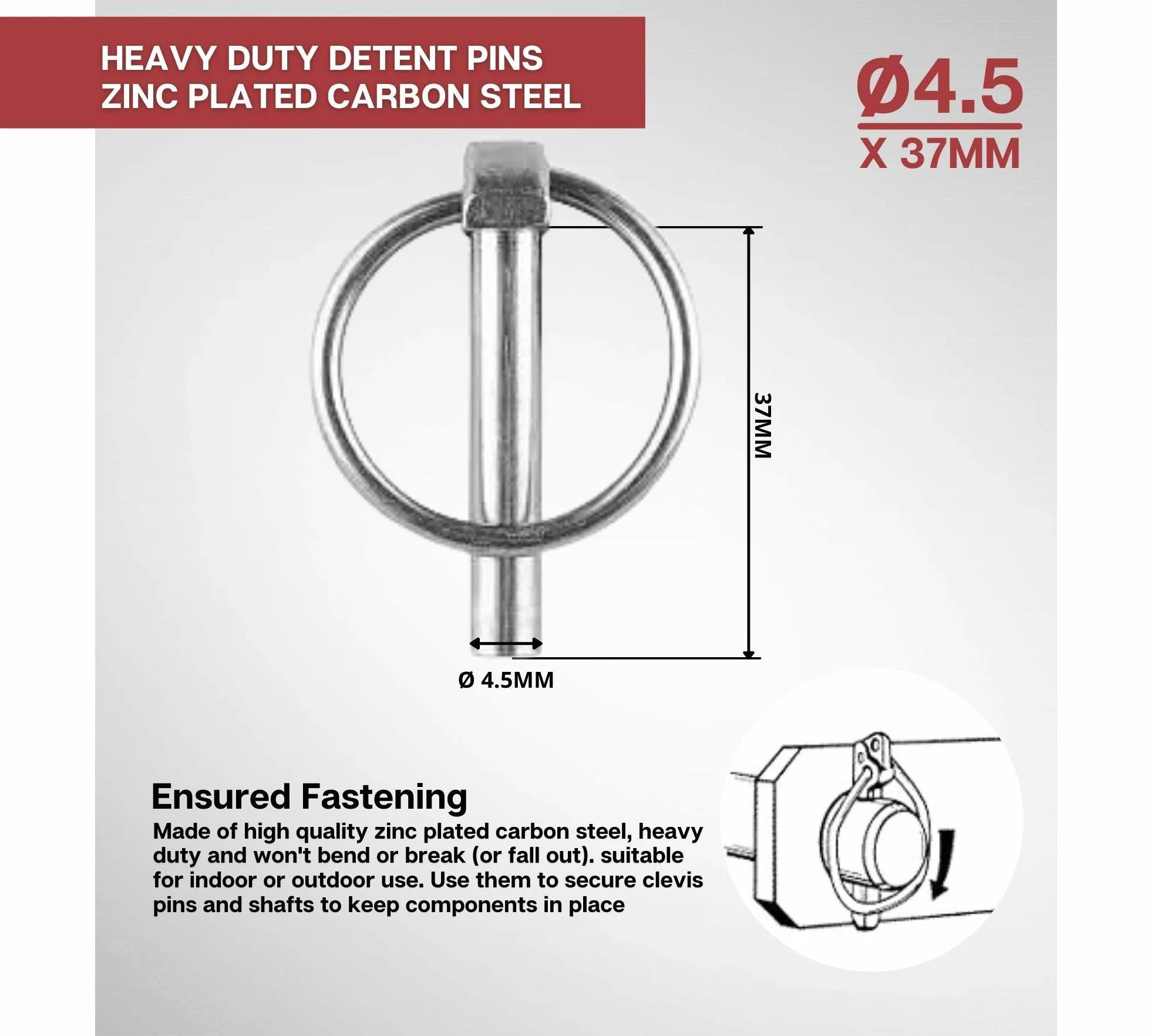 DOJA INDUSTRIAL Coppiglie ad anello Acciaio Zincato 4,5 x 37 50 Pezzi Perno a Scatto