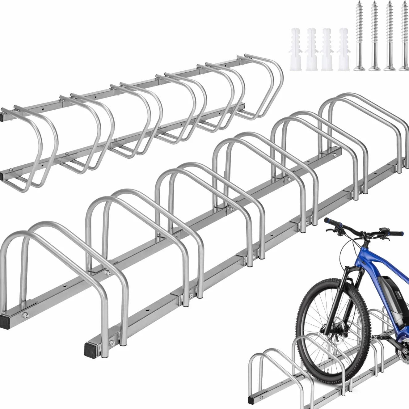 Rastrelliera Biciclette Acciaio 6 Posti Portabici Modulabile Argento