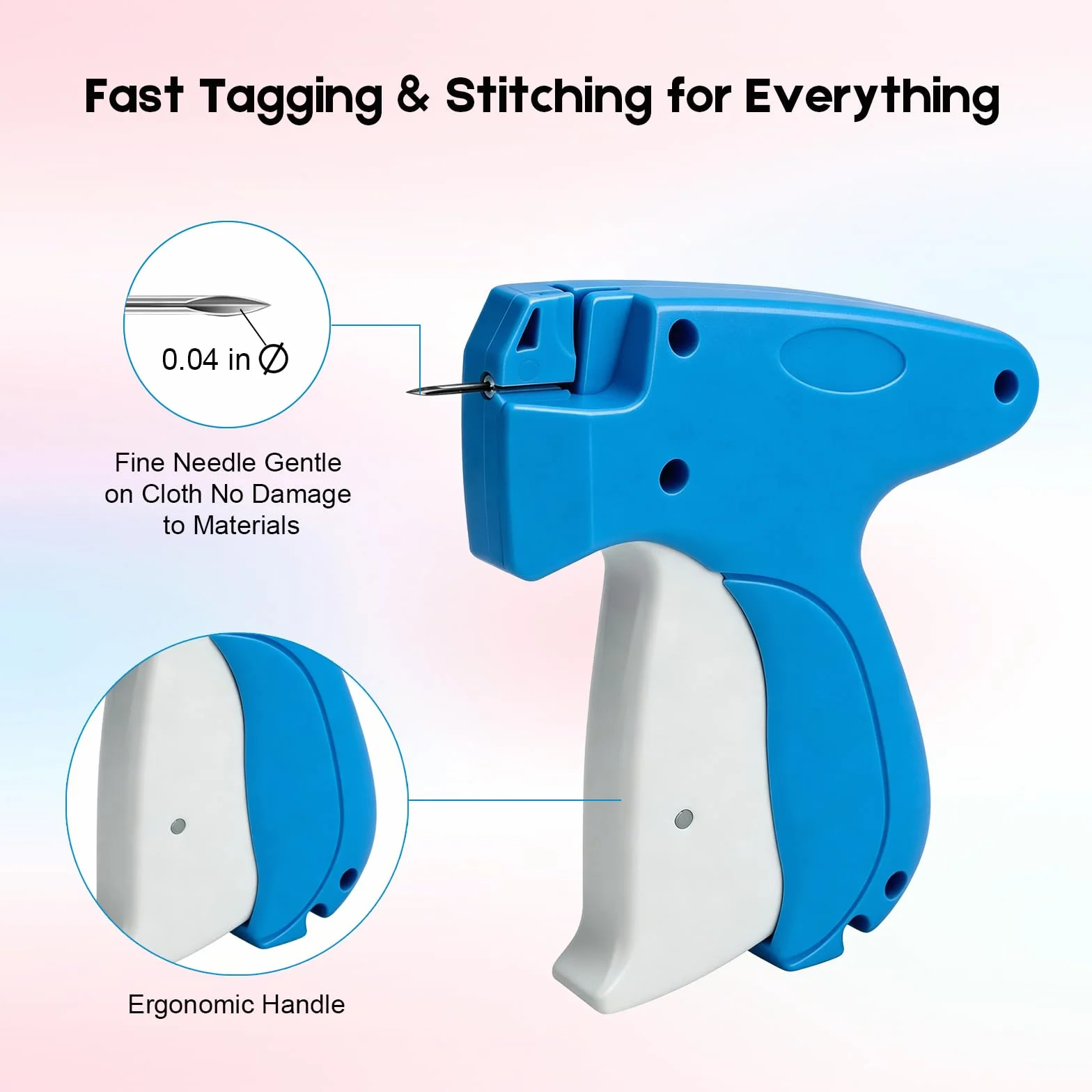 Pistola Cucitura Invisibile Portatile per Riparazioni Rapide, Etichettatrice per Tessuti Jeans Lana Poliestere, Include 6 Aghi + 3000 (Blu)