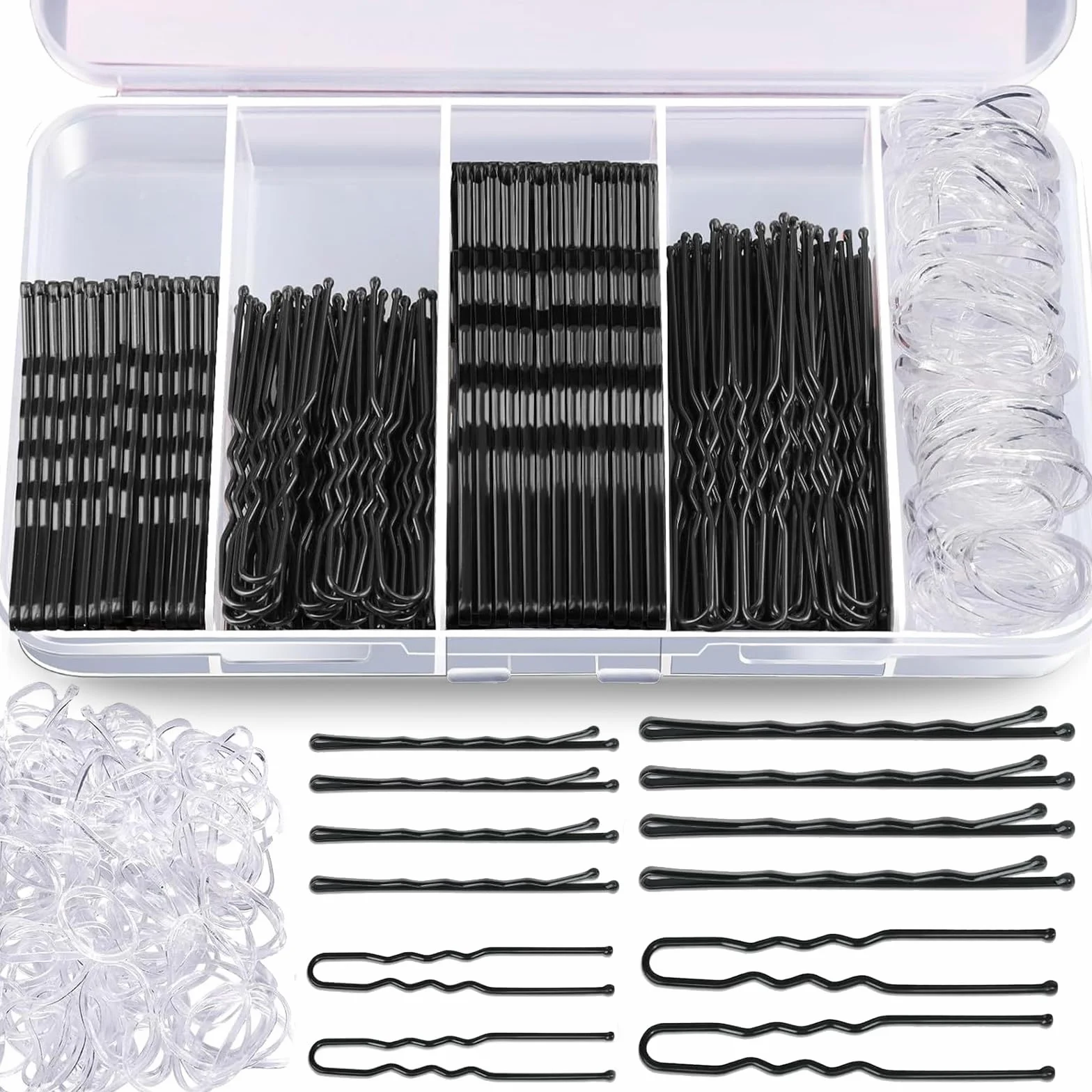 Aucuu Forcine per Capelli, 300 Kit di Forcine per Capelli, con Scatola, Capelli U Fermagli, Bobby Pins, Cerchietti Trasparenti, per Donna Lady Girls Kids(nero)