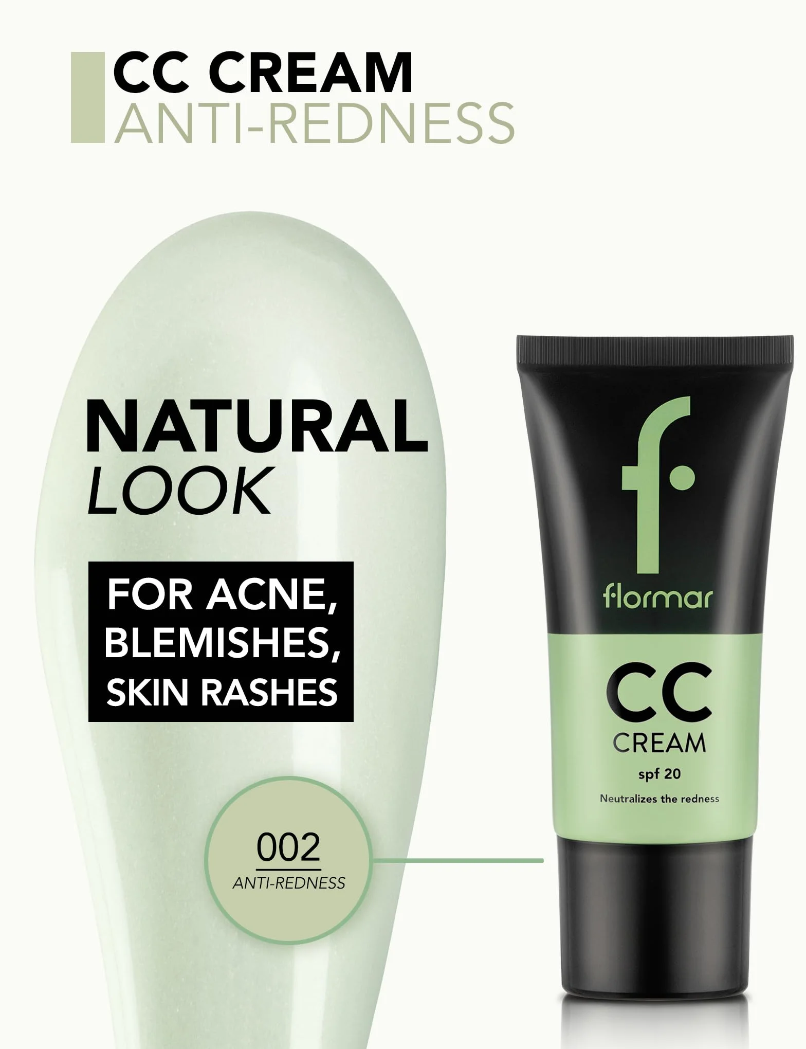 Flormar CC Cream Anti-Rossori per pelle acneica SPF 20 con finish naturale N. CC02 - Anti-Redness
