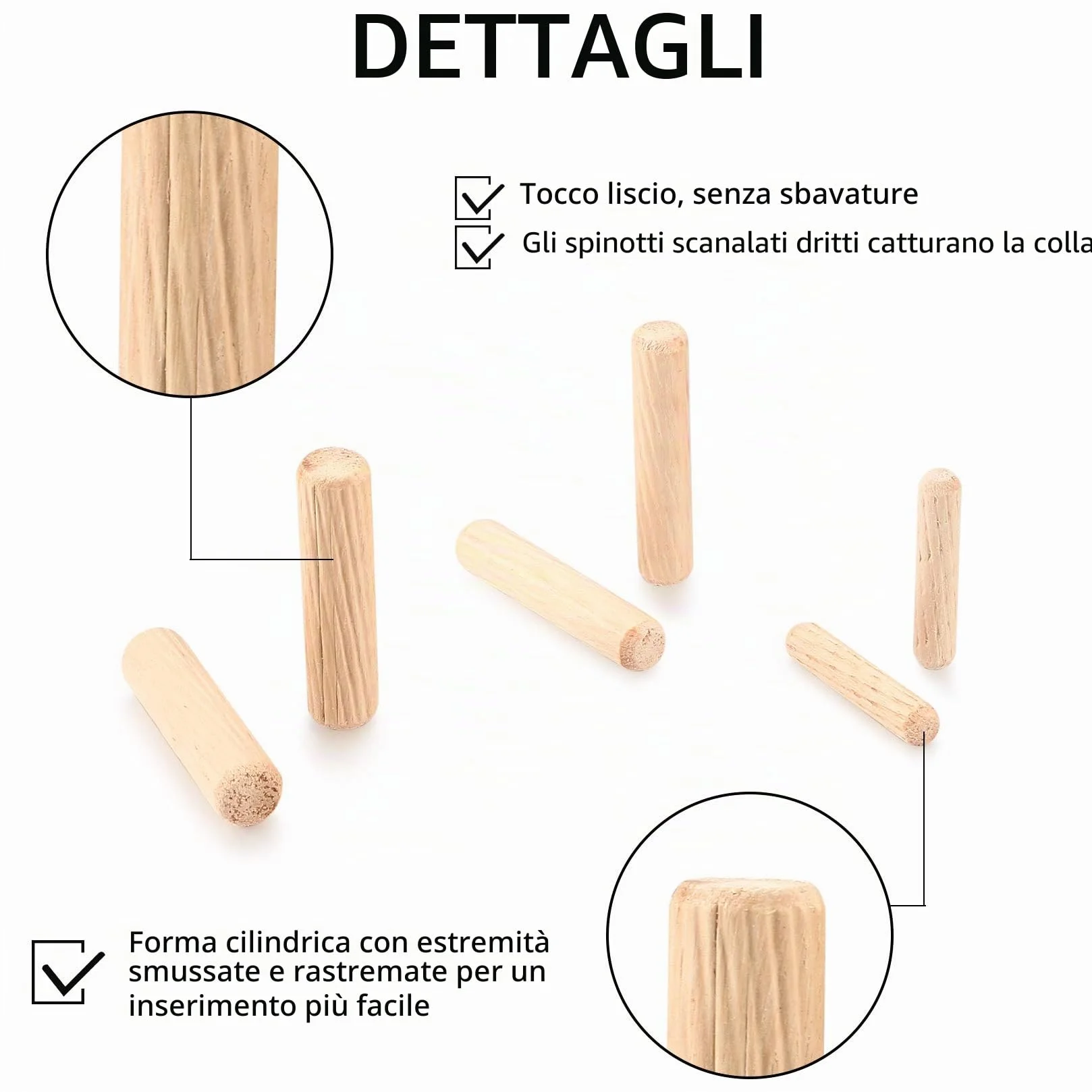 Assortimento Tasselli in Legno M6 M8 M10 Conici Scanalati per Fresatrice