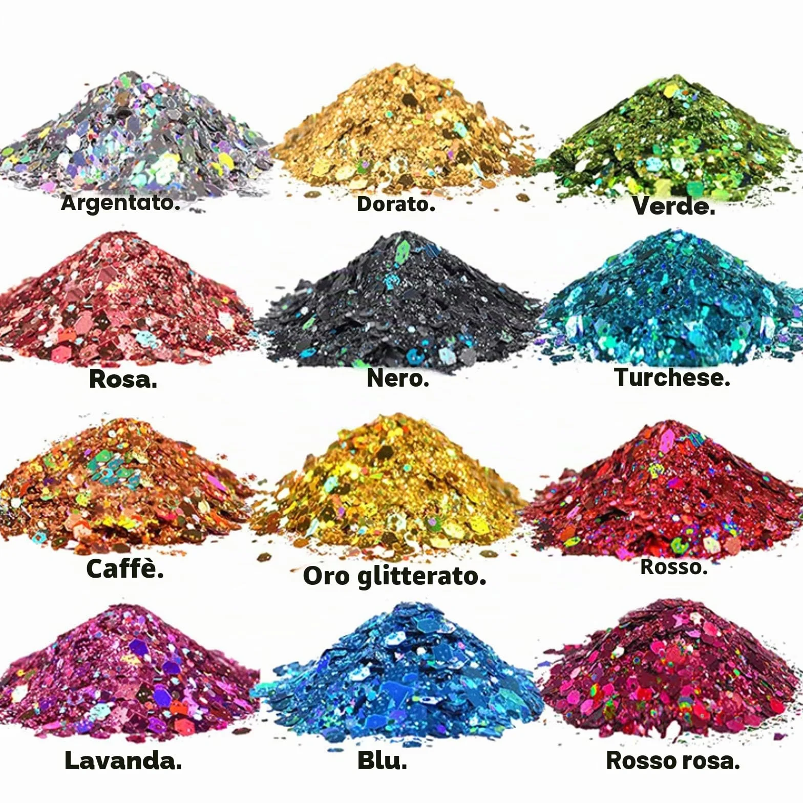 HEMOER 12 Colori Glitter Grosse Olografiche, 144g Holographic Chunky Glitter per Corpo, Paillette per Resina Epossidica, Capelli, Unghie, Viso, Trucco del Festival