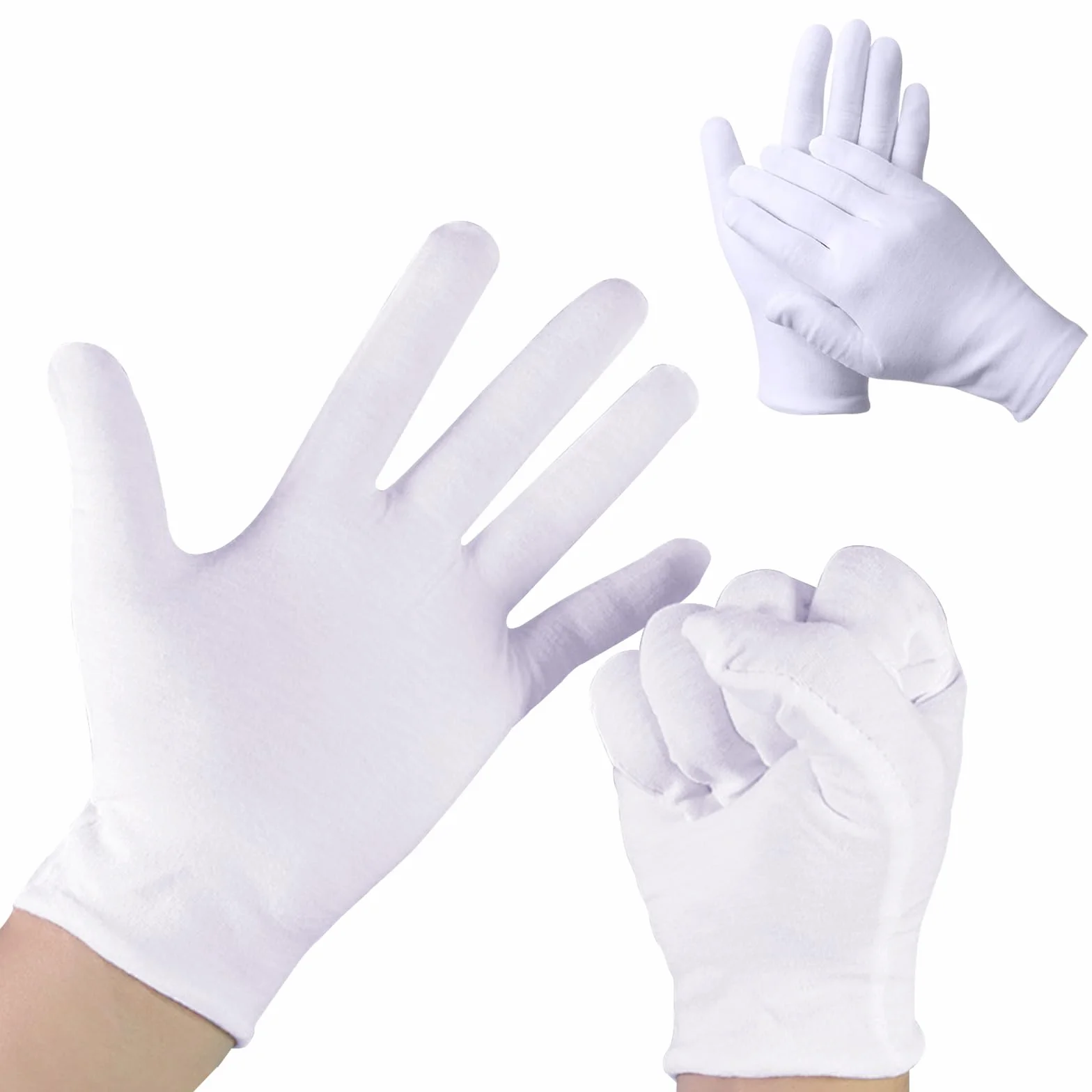 10 Paia Bianchi Guanti Cotone Dermatologici, Riutilizzabili Guanti per Crema Mani Notte, Guanti Bianchi Uomo Donna, Traspiranti Guantis in Tessuto per Cerimonia Mani Secche Gioielli Lavoro