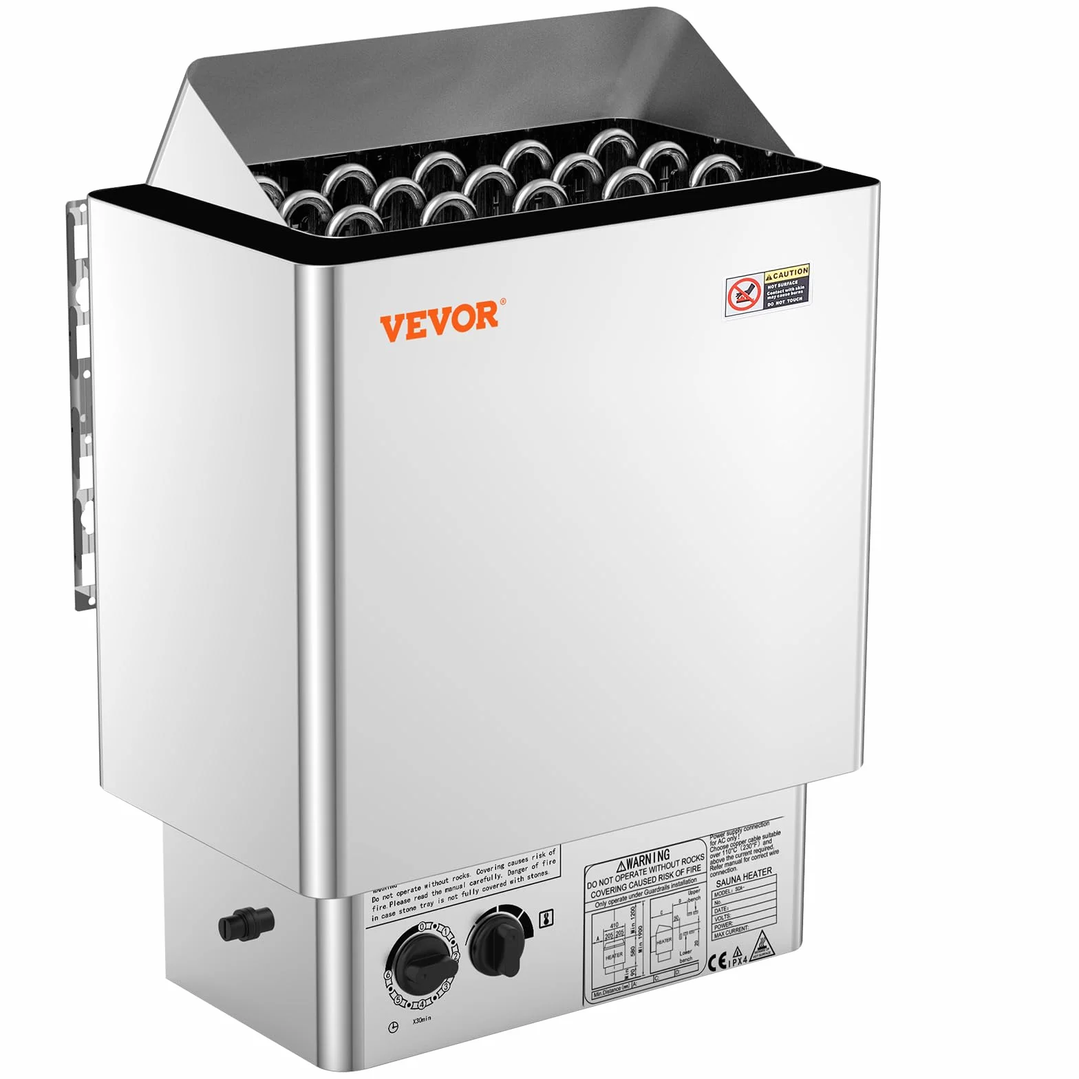 VEVOR Stufa Elettrica per Sauna 8 kW 400 V 3 N, Riscaldatore Portatile Acciaio Inox, 8-12 m³, Timer 3 Ore