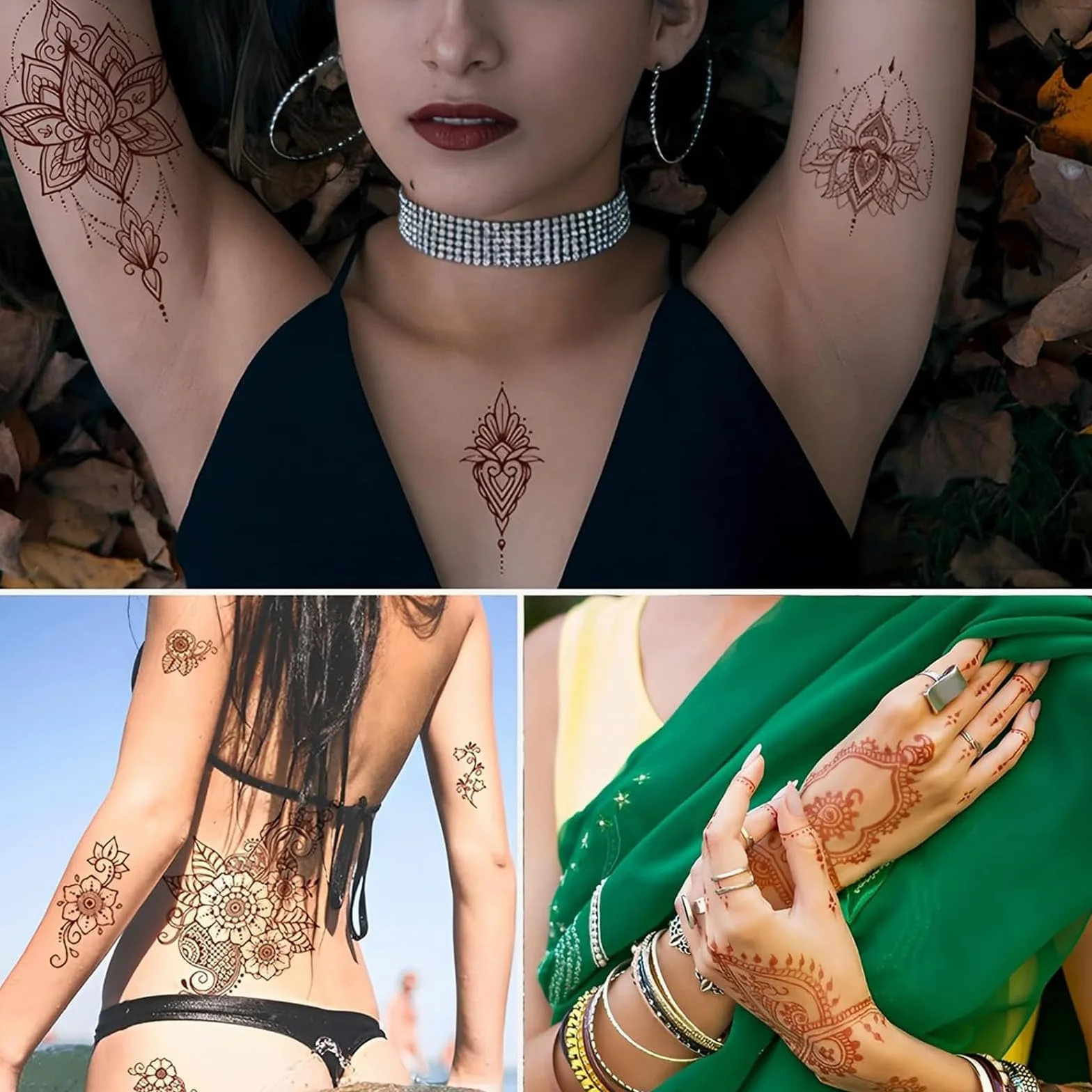ElevaPulse 8 pezzi henné marrone lentiggini – Henné naturale rosso marrone per tatuaggi e colore, con 20 stencil per body art
