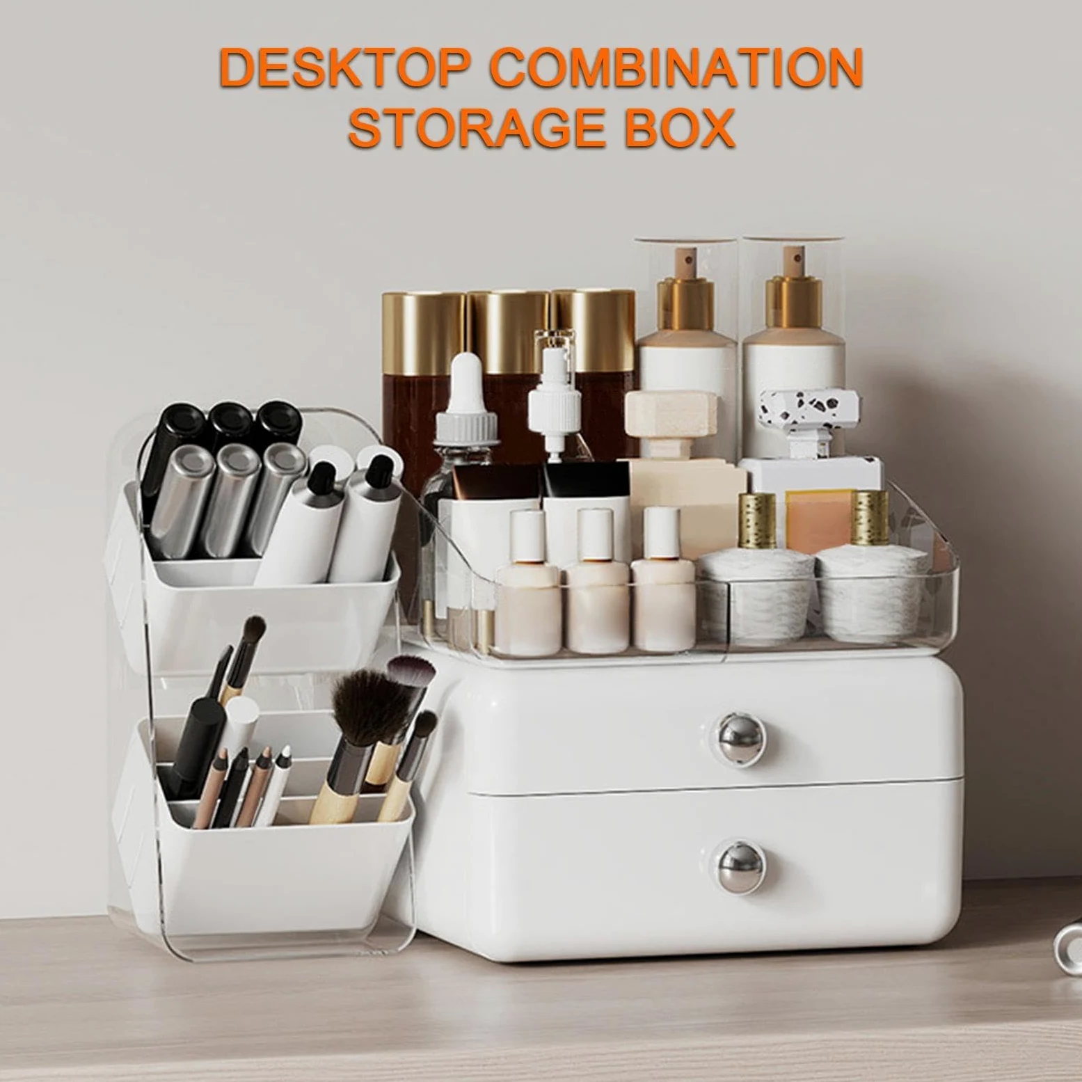 Organizer Trucco da Toeletta Espositore capiente con cassetti | Porta Trucchi con Portalpennelli per Casa, Bagno, Cucina, Lavabo, Cassettiera, Dispensa