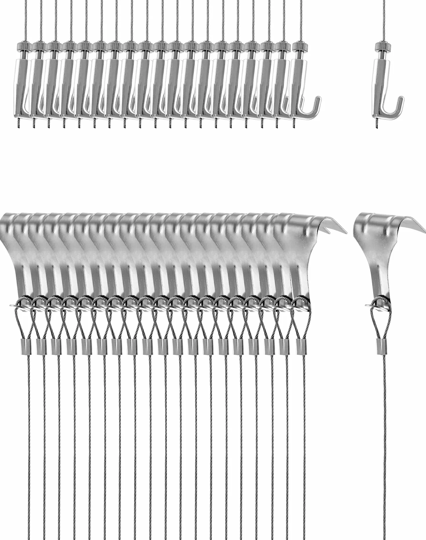 QWORK Cavo per Appendere Quadri Filo di Sospensione 2m x Ø1.5mm Acciaio Inox Gancio Regolabile 40kg 20 Pezzi