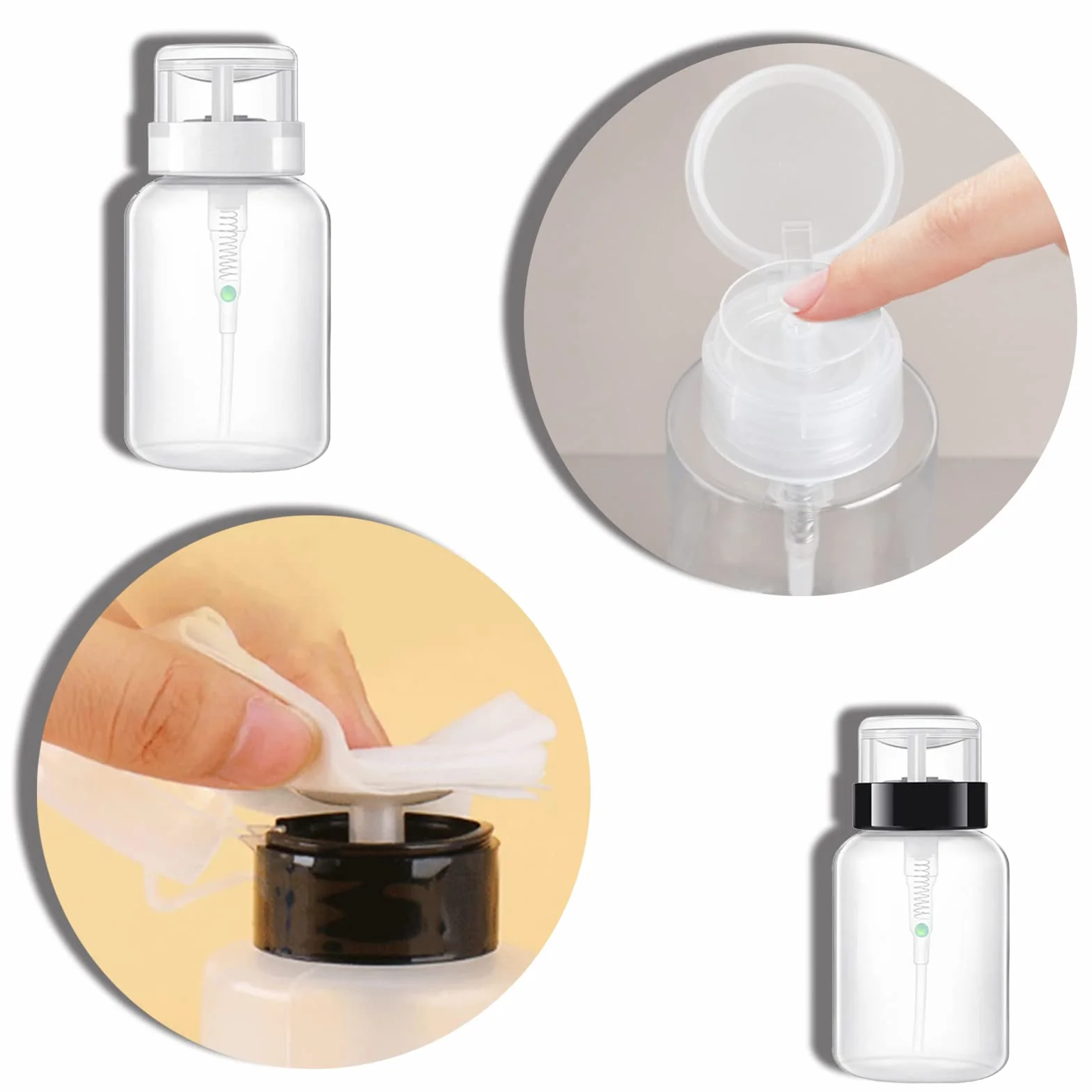 2 Pezzi 200ml Bottiglia vuota della pompa della pressione plastica Premere il contenitore del liquido,Portabottiglie per Rimozione Smalto per Set di Strumenti per Nail Art e Uso Personale