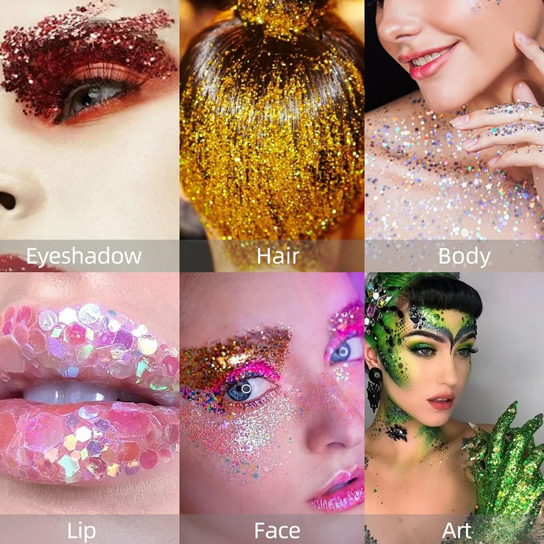 3 Pezzi Glitter Viso, Glitter Capelli, Brillantini per Capelli, Trucco per Carnevale, Compatibili con Carnevale, Halloween, Feste, Musica, Festival, in Maschera(Oro, Argento)