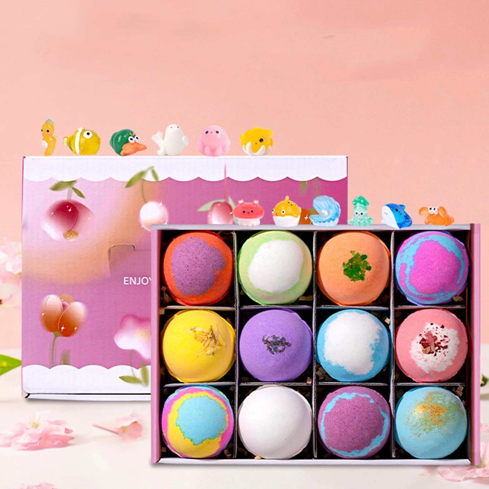 Set da 12 bombe da bagno con bolle, collezione rilassante bombe da bagno con giocattoli a , palle da bagno lenitive per la pulizia della pelle, per aromaterapia, per casa, spa, viaggi, Ho