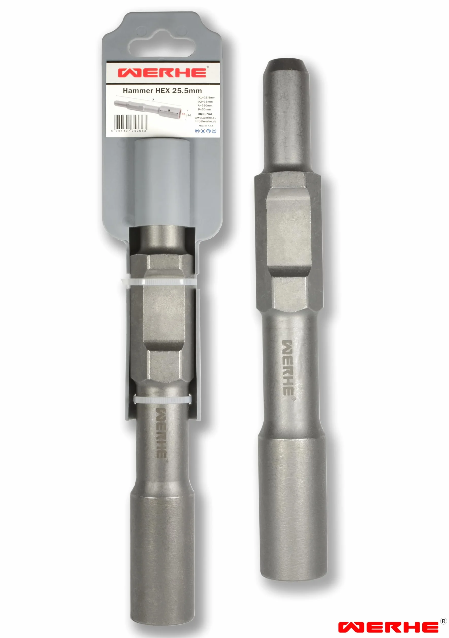 WERHE Chiodatrice professionale 25,5x35x260 mm per picchetti di terra con martello pneumatico esagonale 30 mm