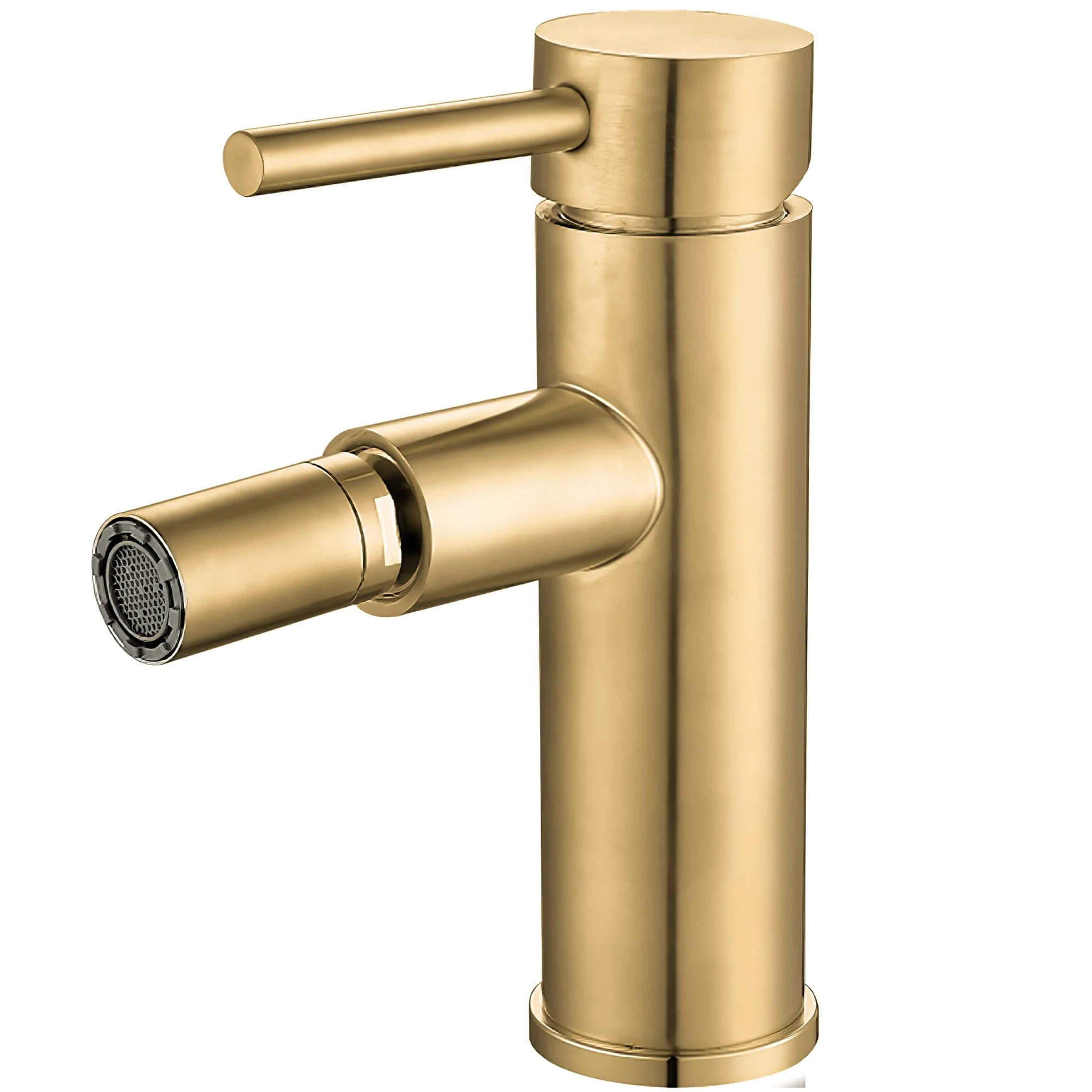 VALAZ Rubinetto Bidet Dorato Spazzolato PVD | Miscelatore Lavabo Bagno Acqua Fredda e Calda, Ottone Inossidabile Curvo Serie Jabalón