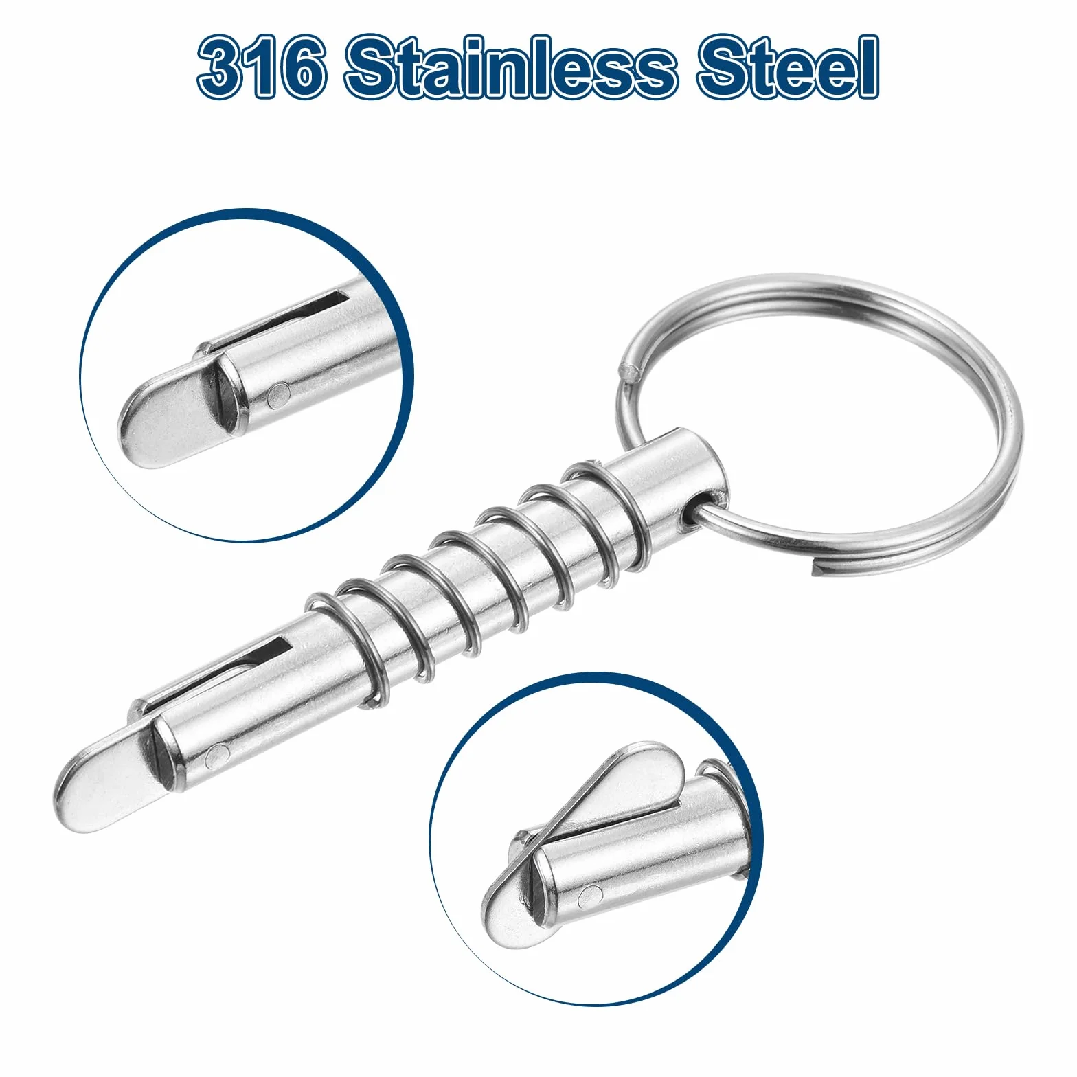 Perno A Sgancio Rapido 2 Pezzi Diametro 5/16" (8mm) Acciaio Inossidabile 316 Argento