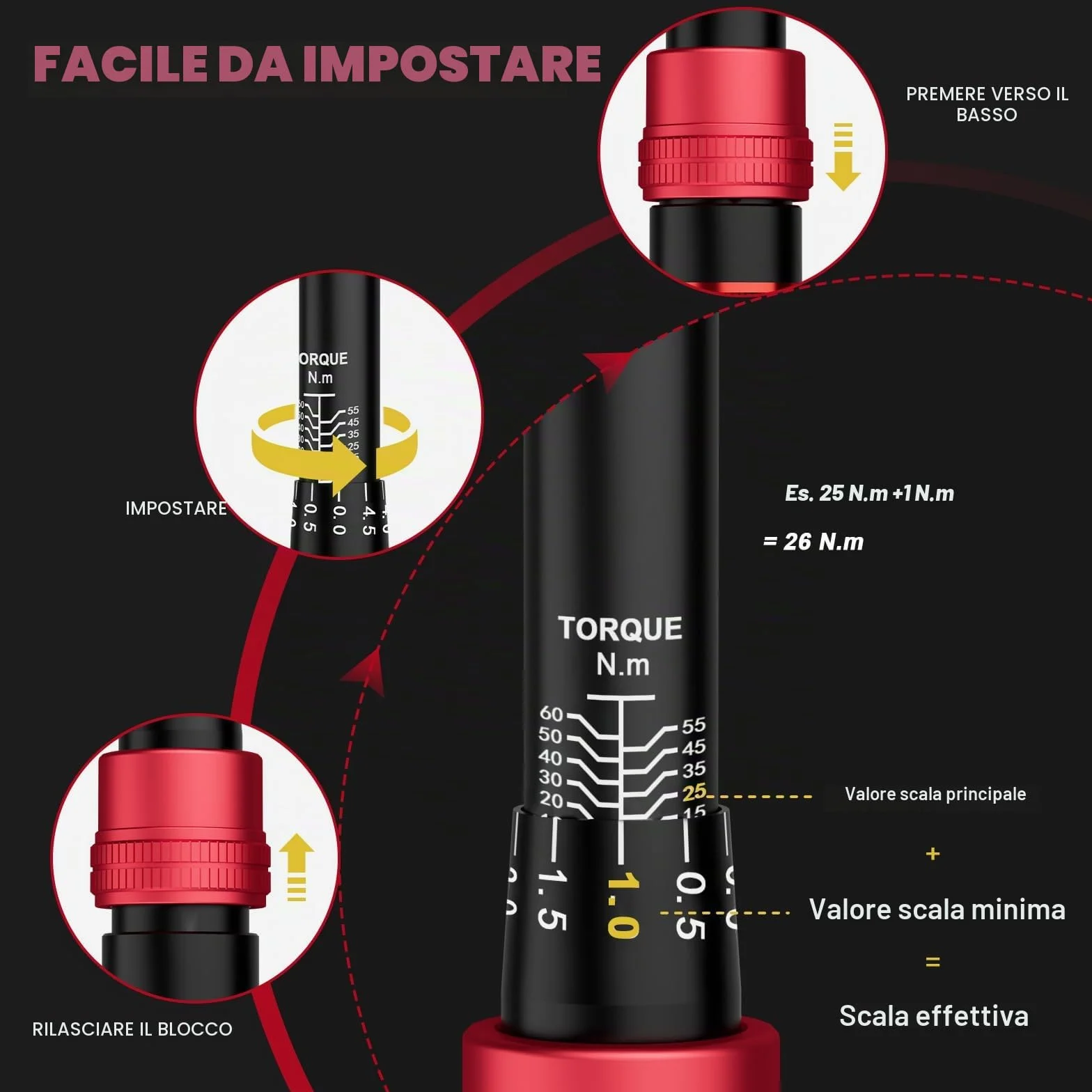 VANPO Chiave Dinamometrica 5-60Nm 3/8" 72 Denti Set 3 Pezzi con Barra Prolunga 125mm e Adattatore