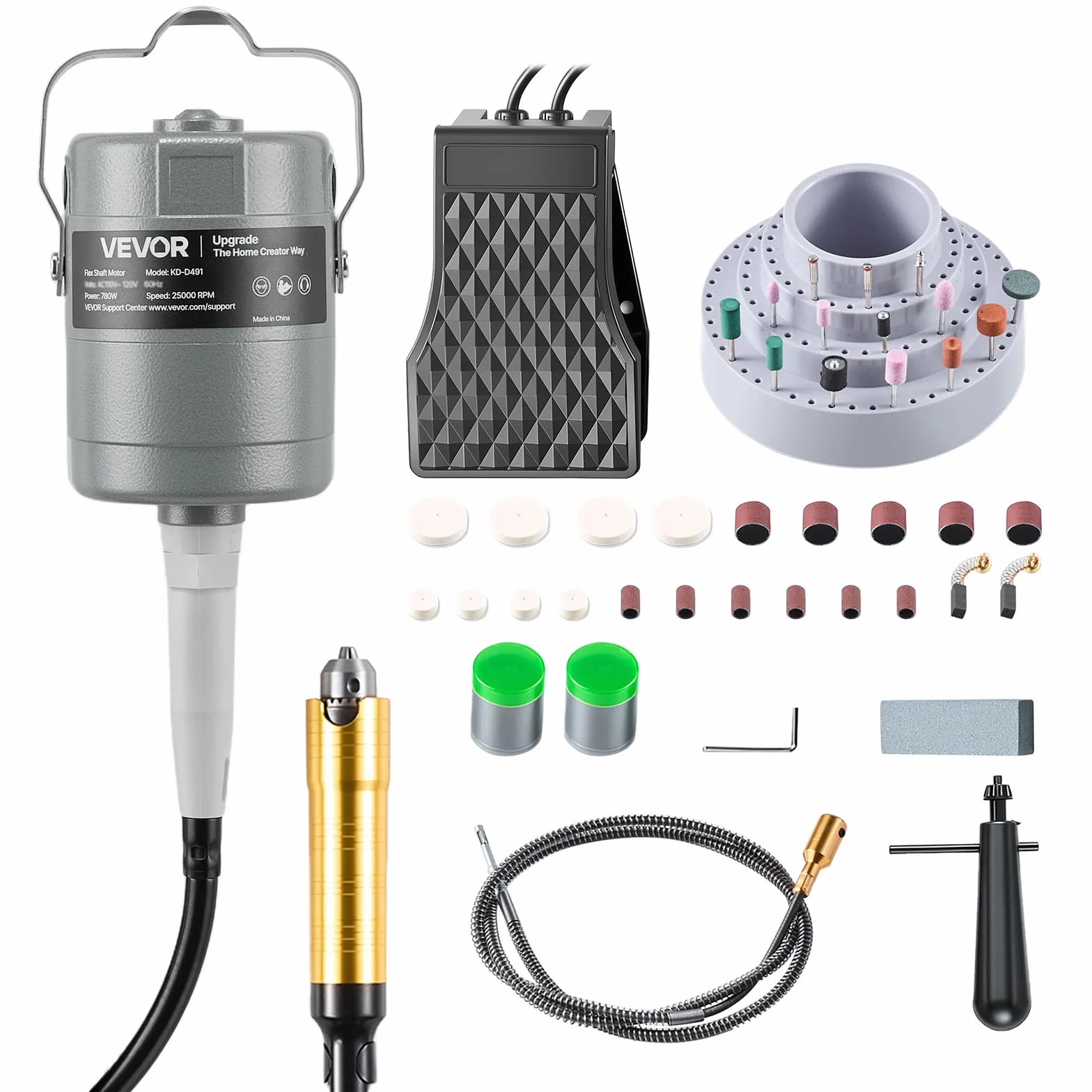 VEVOR Smerigliatrice ad Albero Flessibile 780 W 25000 giri/min Elettrica Lucidatrice Sospesa con Controllo a Pedale