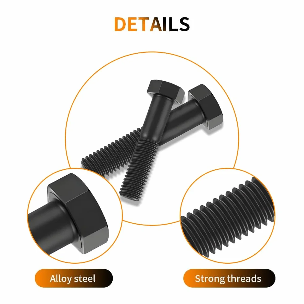 Bulloni a testa esagonale M14x70mm grado 12.9 acciaio nero semifilettato set 4 pezzi