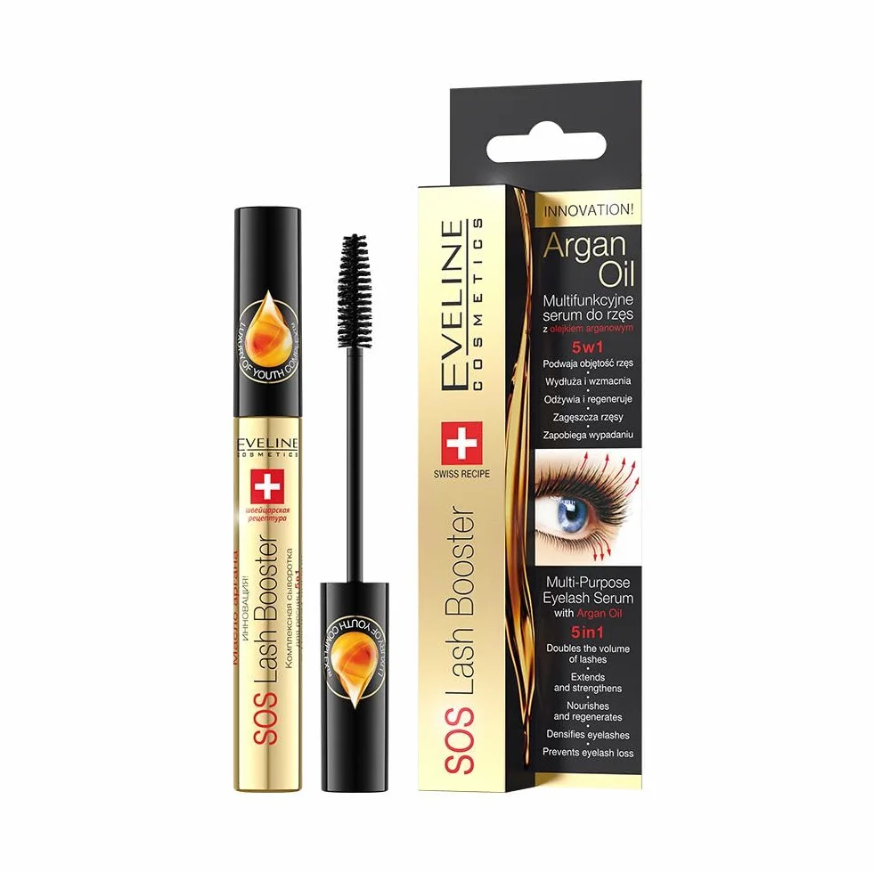 Eveline Cosmetics SOS Lash Booster Siero multifunzionale per ciglia con olio di argan 5in1, 10 ml