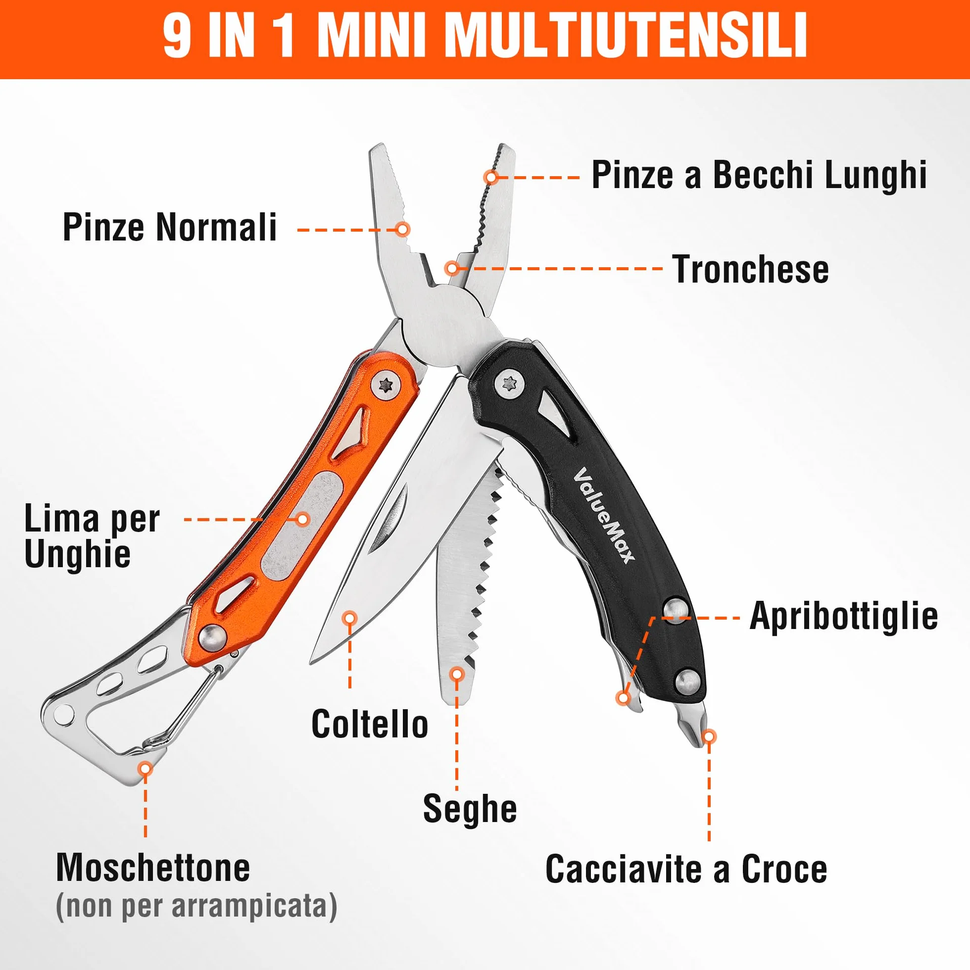 ValueMax Pinza Multifunzione 9 in 1, Strumento Multiuso per Campeggio e Riparazione