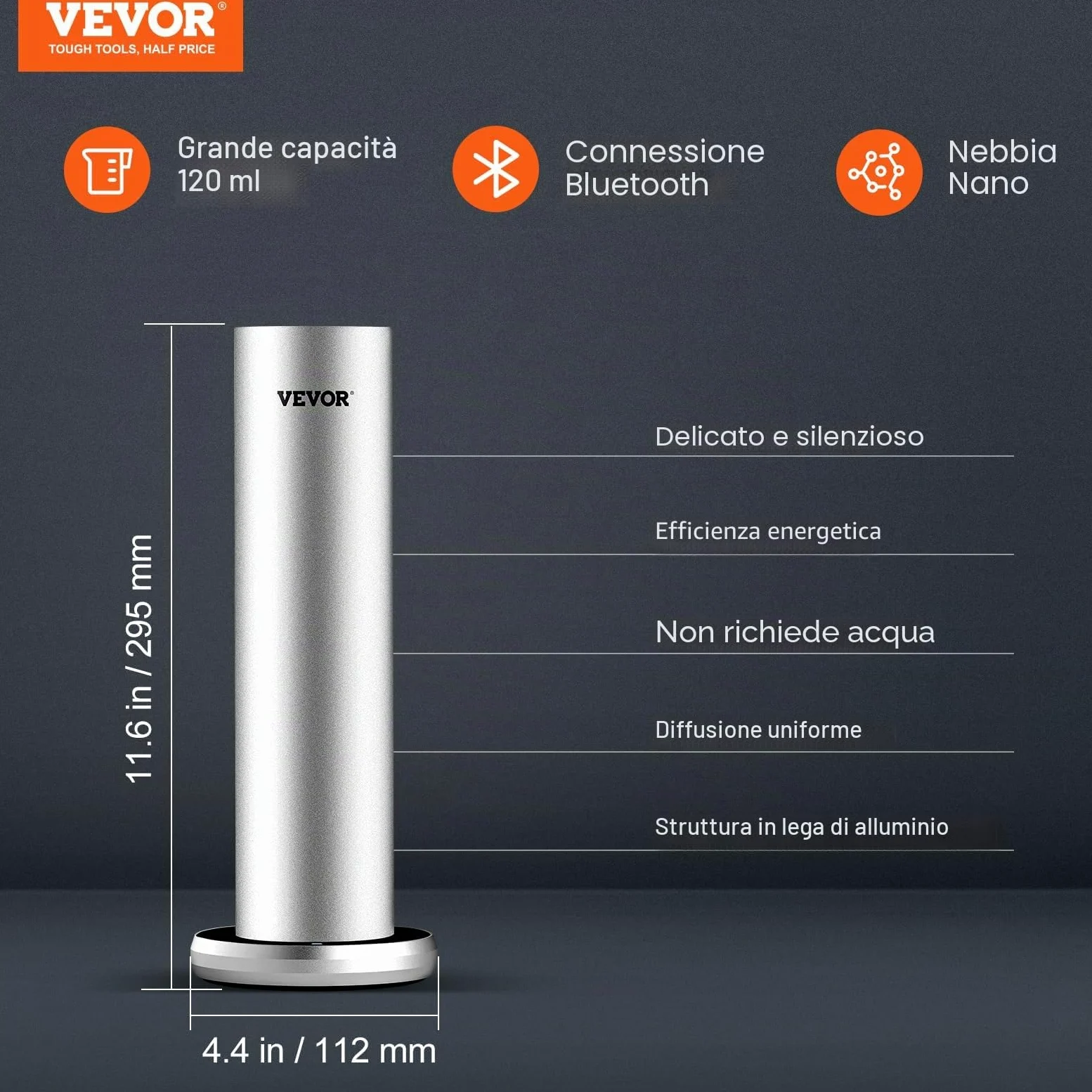 VEVOR Macchina per Profumo d'Aria, diffusore d'Aria Fredda Bluetooth 120 ml, diffusore d'Aria Profumo di Oli Essenziali, Macchina per aromaterapia da Pavimento per Spa, Yoga, casa, Ufficio, Hotel
