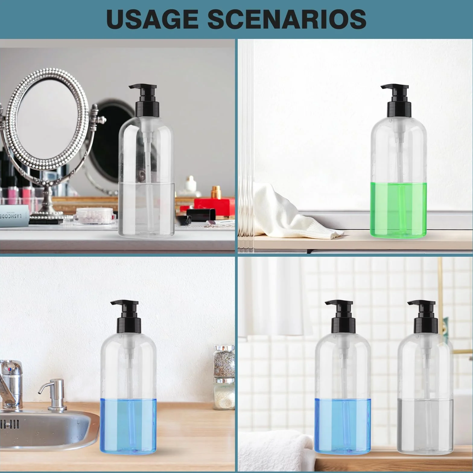 Bottiglie Vuote Pompa 2 pezzi Flacone Dosatore Dispenserà Sapone Doccia Flacone Dispenserà Flaconi Pompa in Plastica Ricaricabili per Sapone, Shampoo, Liquido Lozione