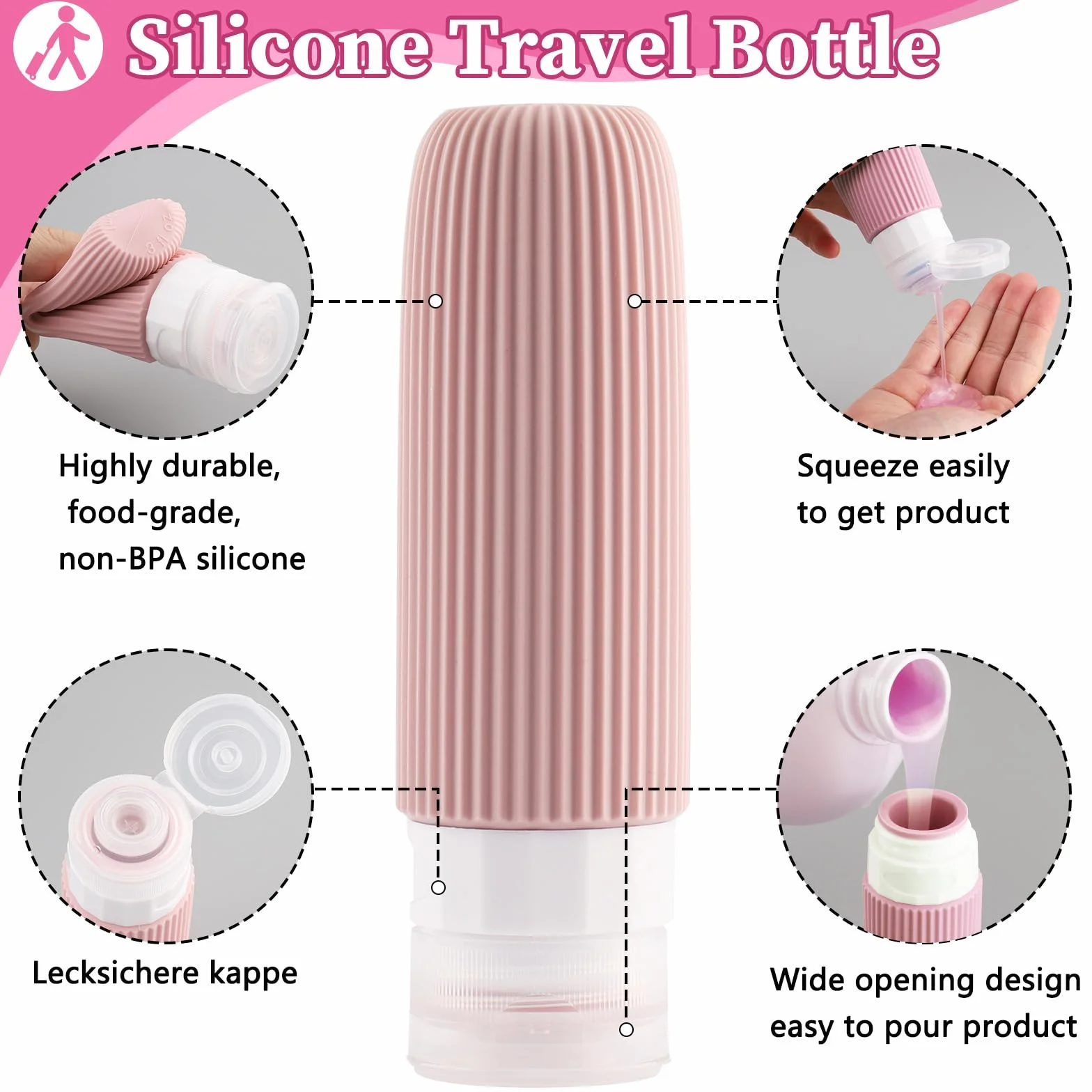 20 Pezzi Contenitori da Viaggio per Liquidi, Kit Viaggio Liquidi in Silicone, Boccette Flaconi da Viaggio 90 ml Riutilizzabili per Shampoo, Lotion, Crema e Cosmetici, Nessun BPA (Colore)