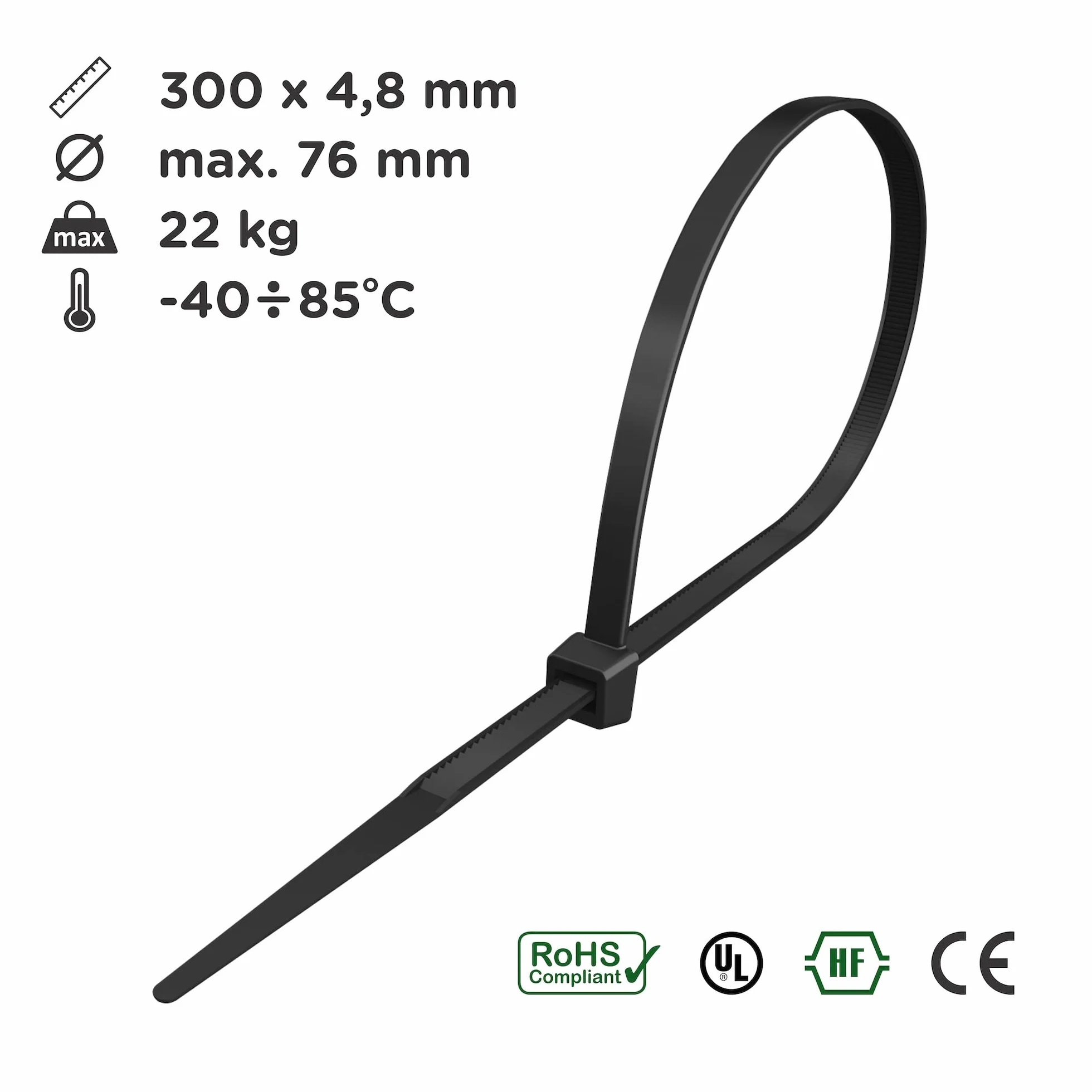 Intervisio Fascette Plastica per Cablaggio 300 mm x 4,8 mm, Nylon, 100 Pezzi