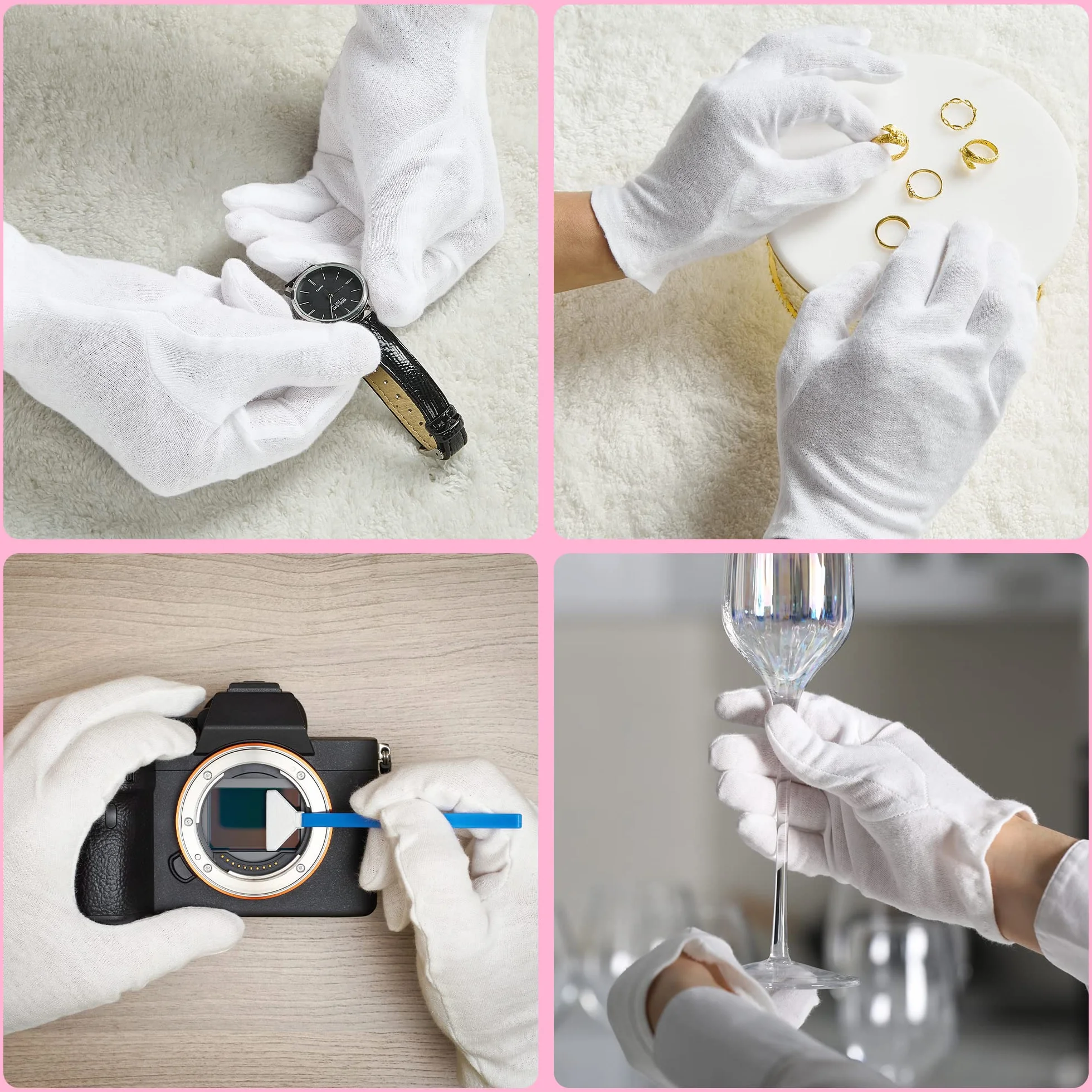 COOLJOB 6 paia di guanti in cotone bianco per donne e uomini, guanti per eczema, con borsa per il lavaggio, guanti protettivi idratanti in 100% cotone, per mani asciutte, ispezione gioielli (6 paia,