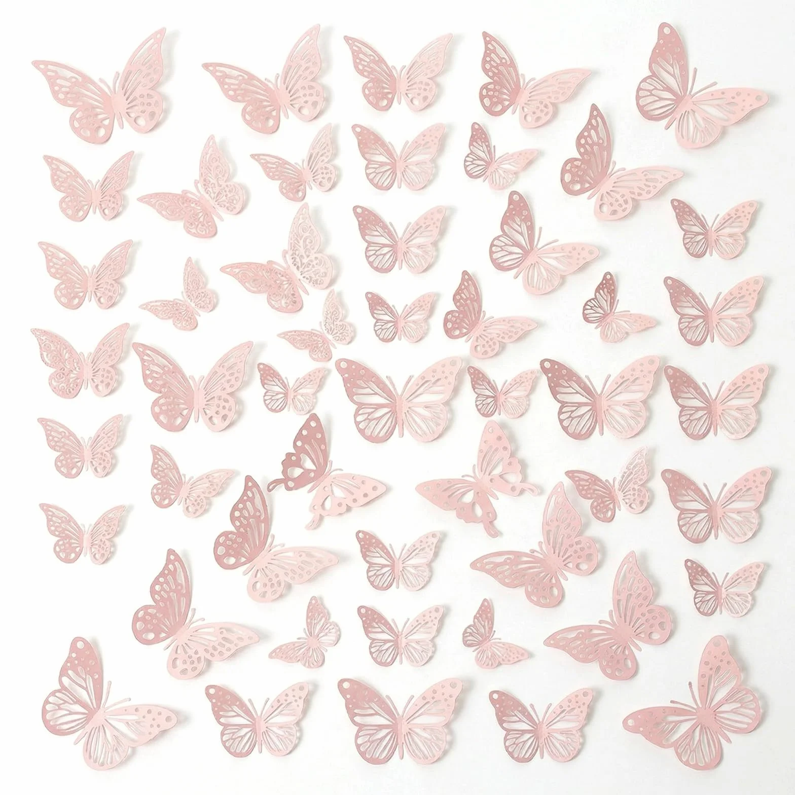 Farfalle Adesivi da Parete 3D Decorazioni per Casa Stanze 48 Pezzi (Rosa)