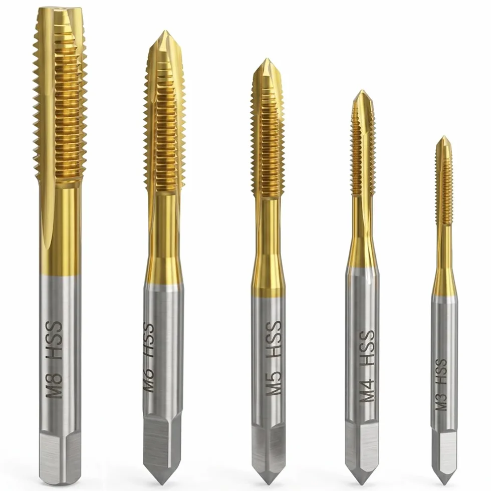 Maschi per Filettatura M3-M8 Titanio Rivestito HSS Strumenti per Maschiatura, 5 Pezzi