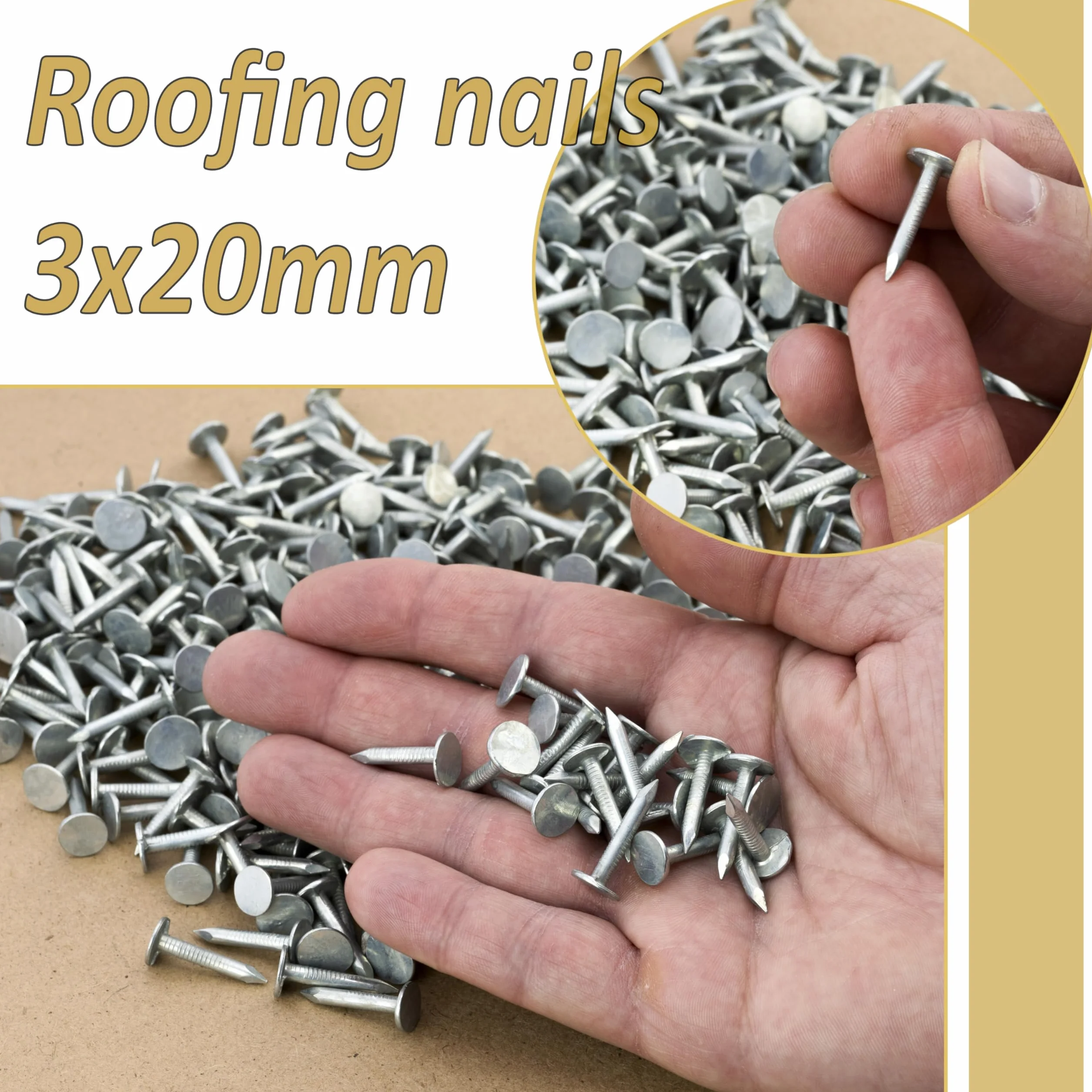 AERZETIX Set 300 Chiodi testa piatta larga Ø3x20mm acciaio argento per tegole bituminose carpenteria tetti
