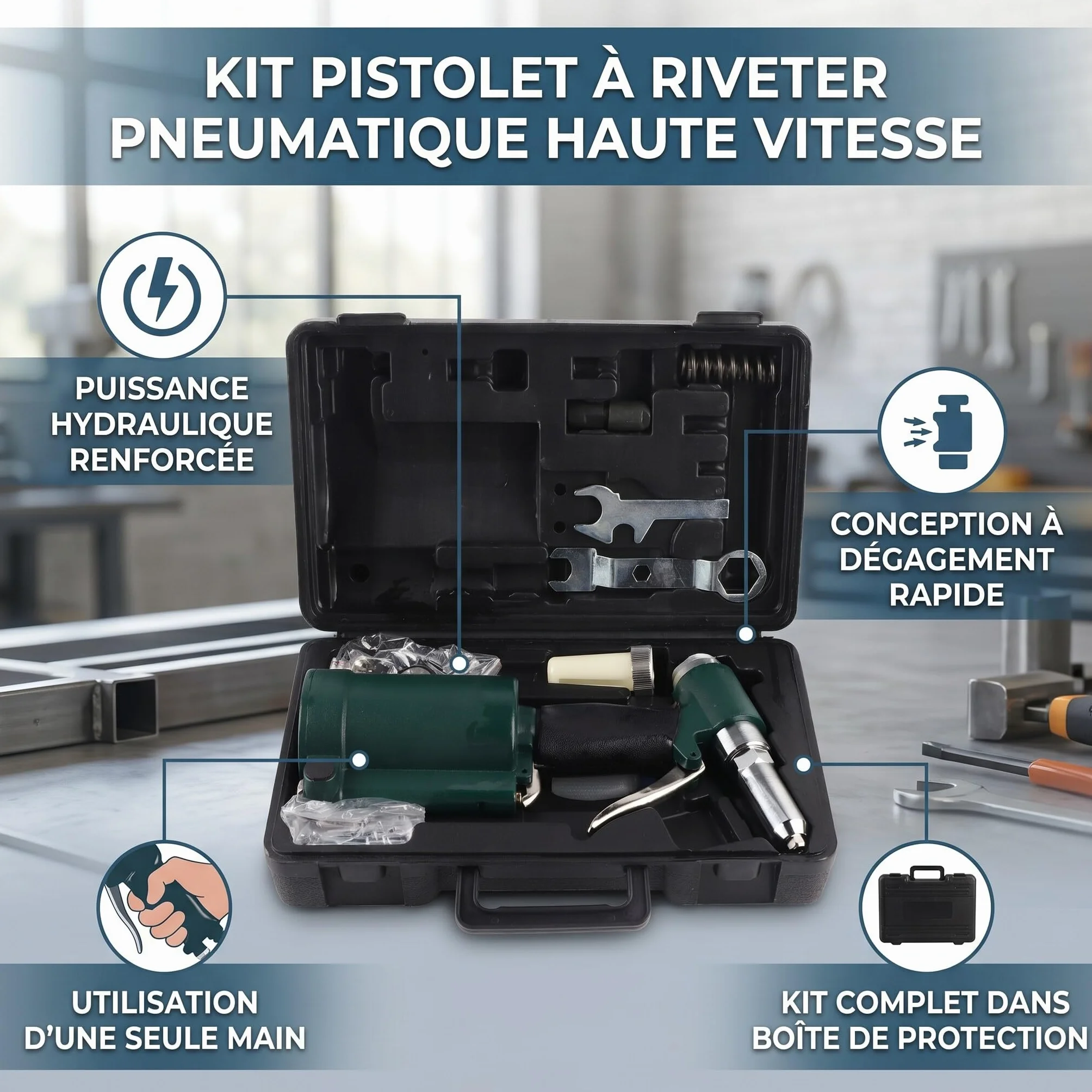 Rivettatrice Pneumatica 2.4-4.8mm Kit Professionale per Rivetti Industriale con Punte Intercambiabili