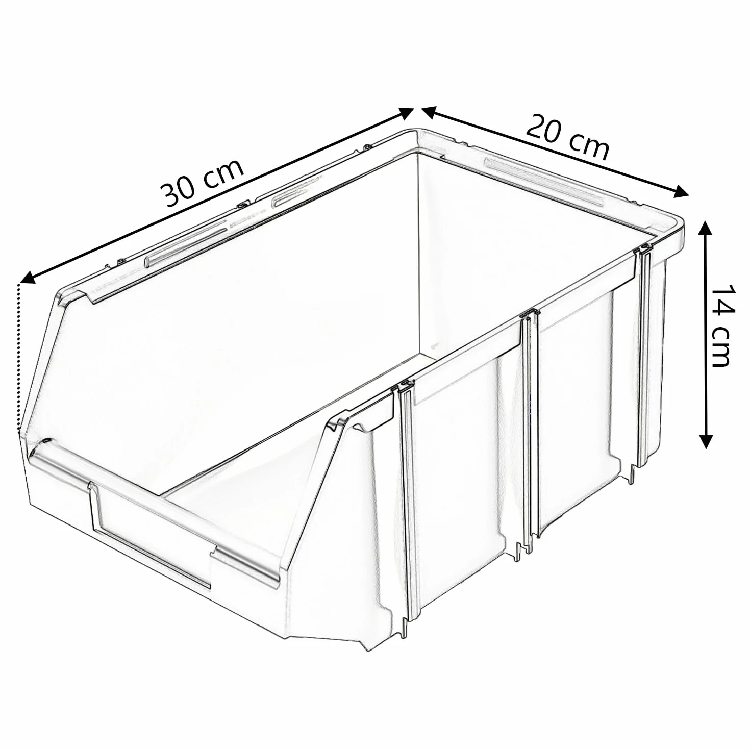 Set di 6 Contenitori a Bocca di Lupo 20x30x14 cm Sovrapponibili Nero Plastica