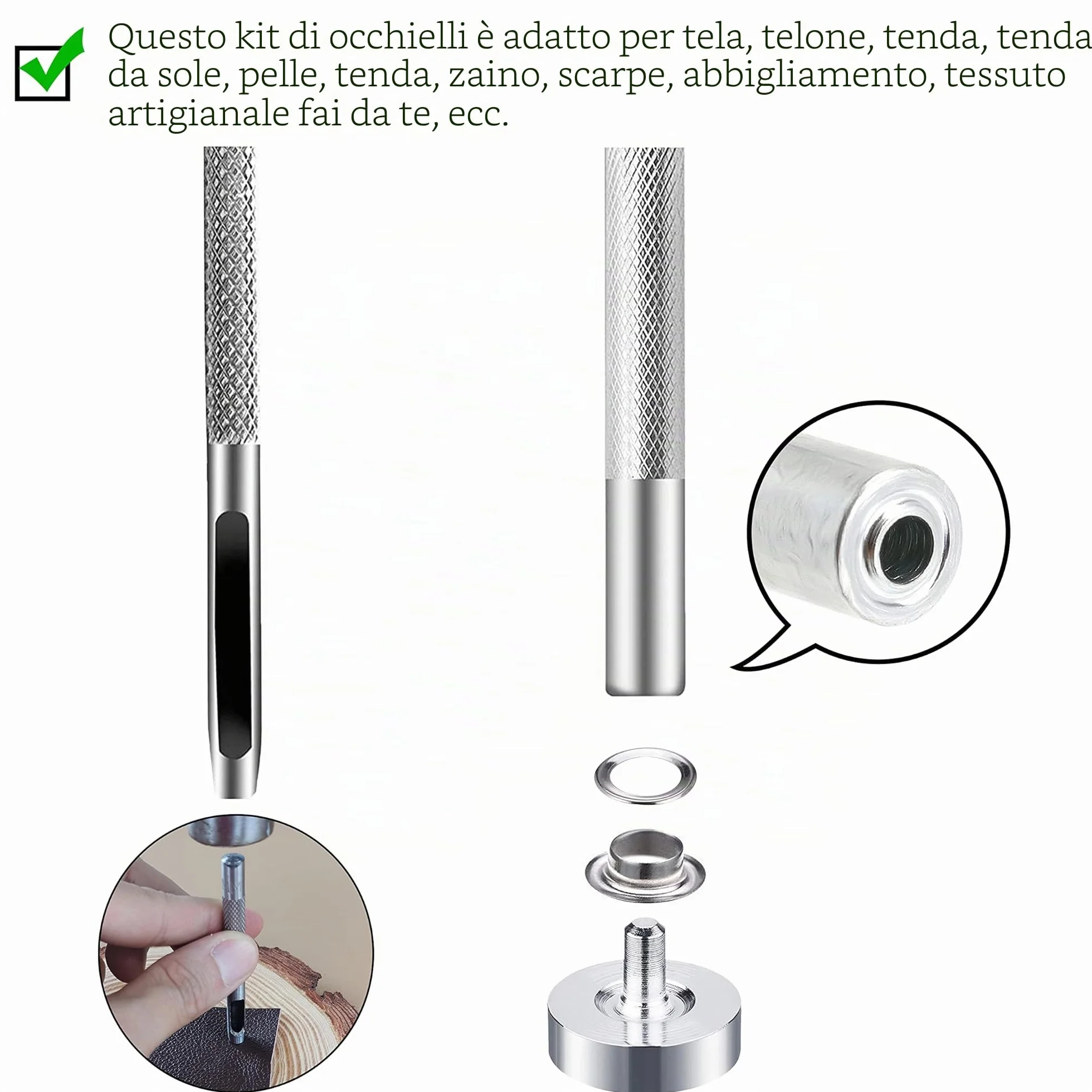 Occhielli Metallici 5mm 4 Colori 680 Set con Strumenti per Tela Borse Teloni